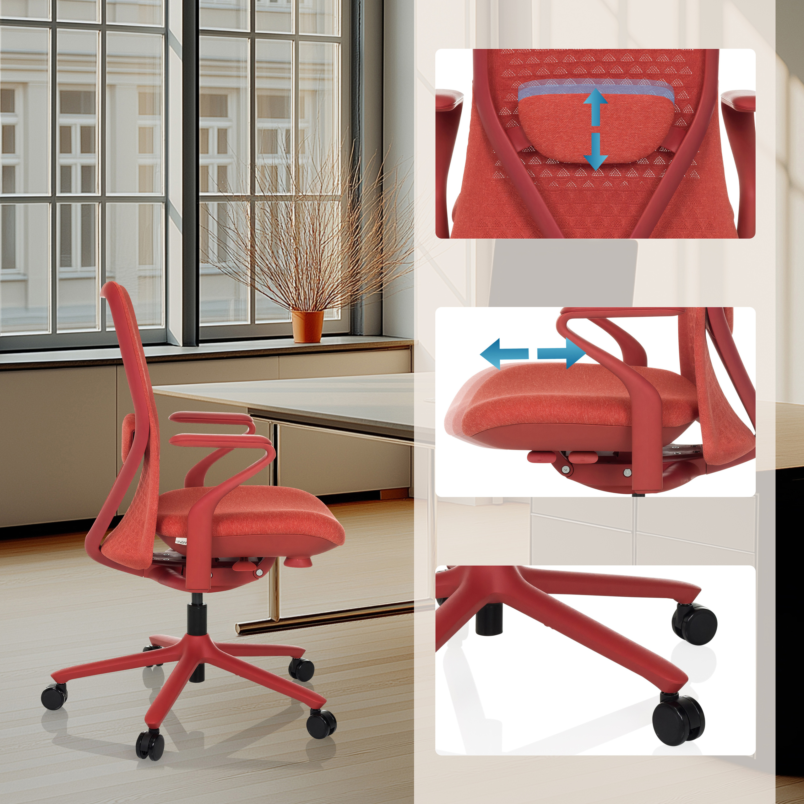 VERVIO Bürostuhl Netzstoff Rot