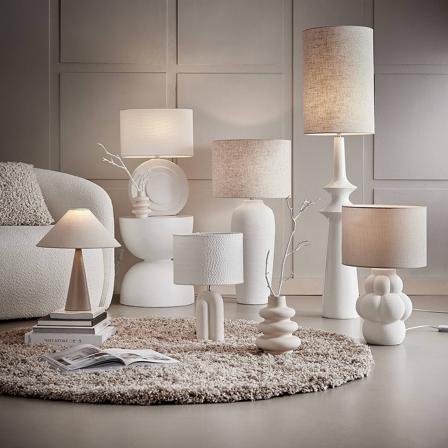 1-Flammig Takao Tischleuchte Keramik Textil