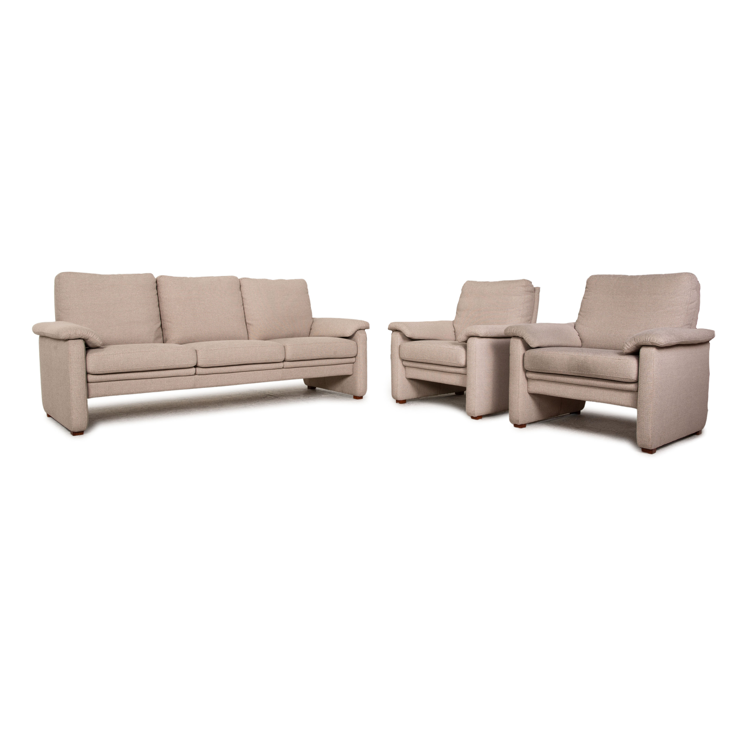 Sofa 3-Sitzer Garnitur Stoff Beige inkl. Sessel