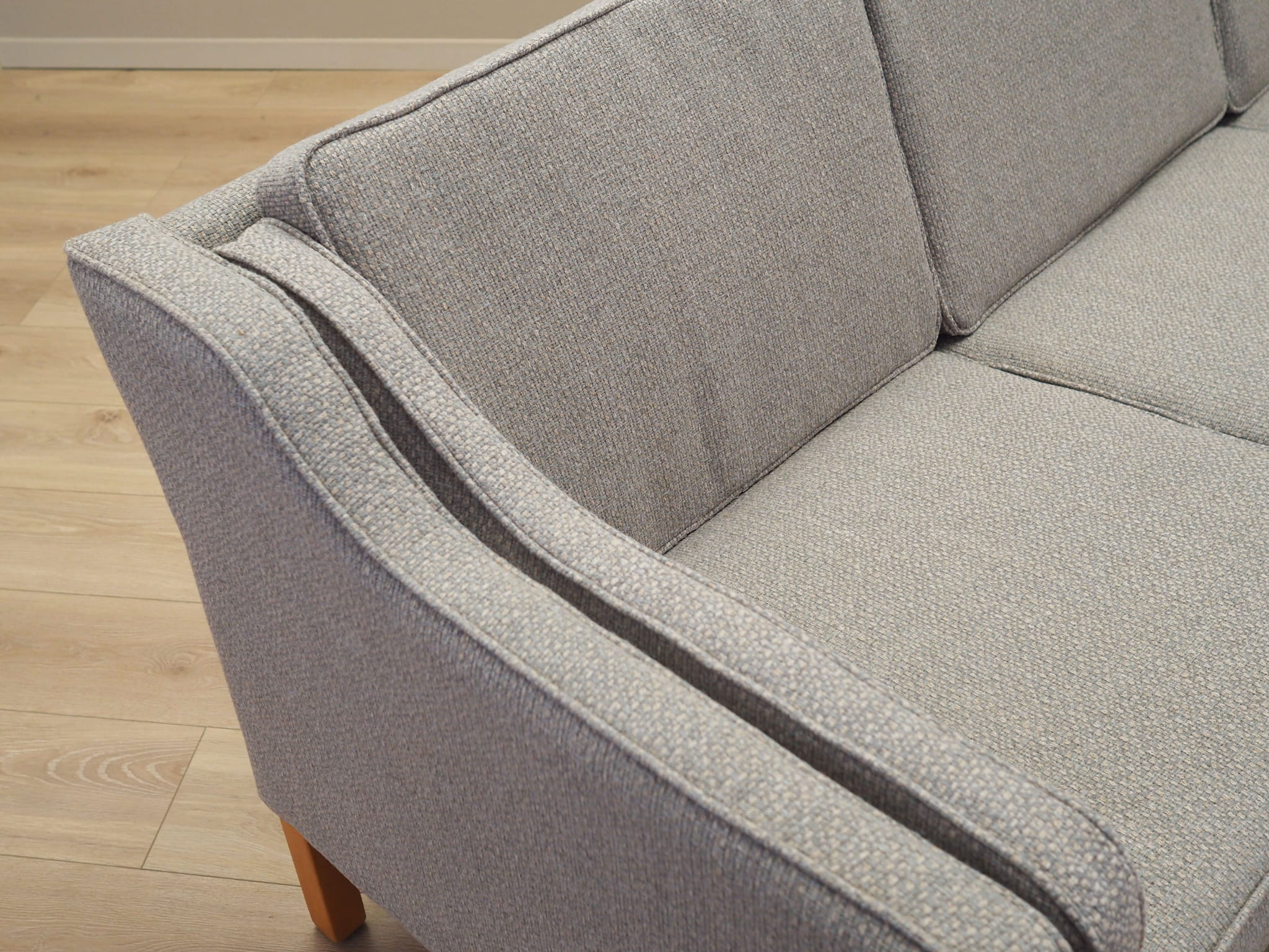 Vintage Sofa 3-Sitzer Buchenholz Textil Grau 1970er Jahre