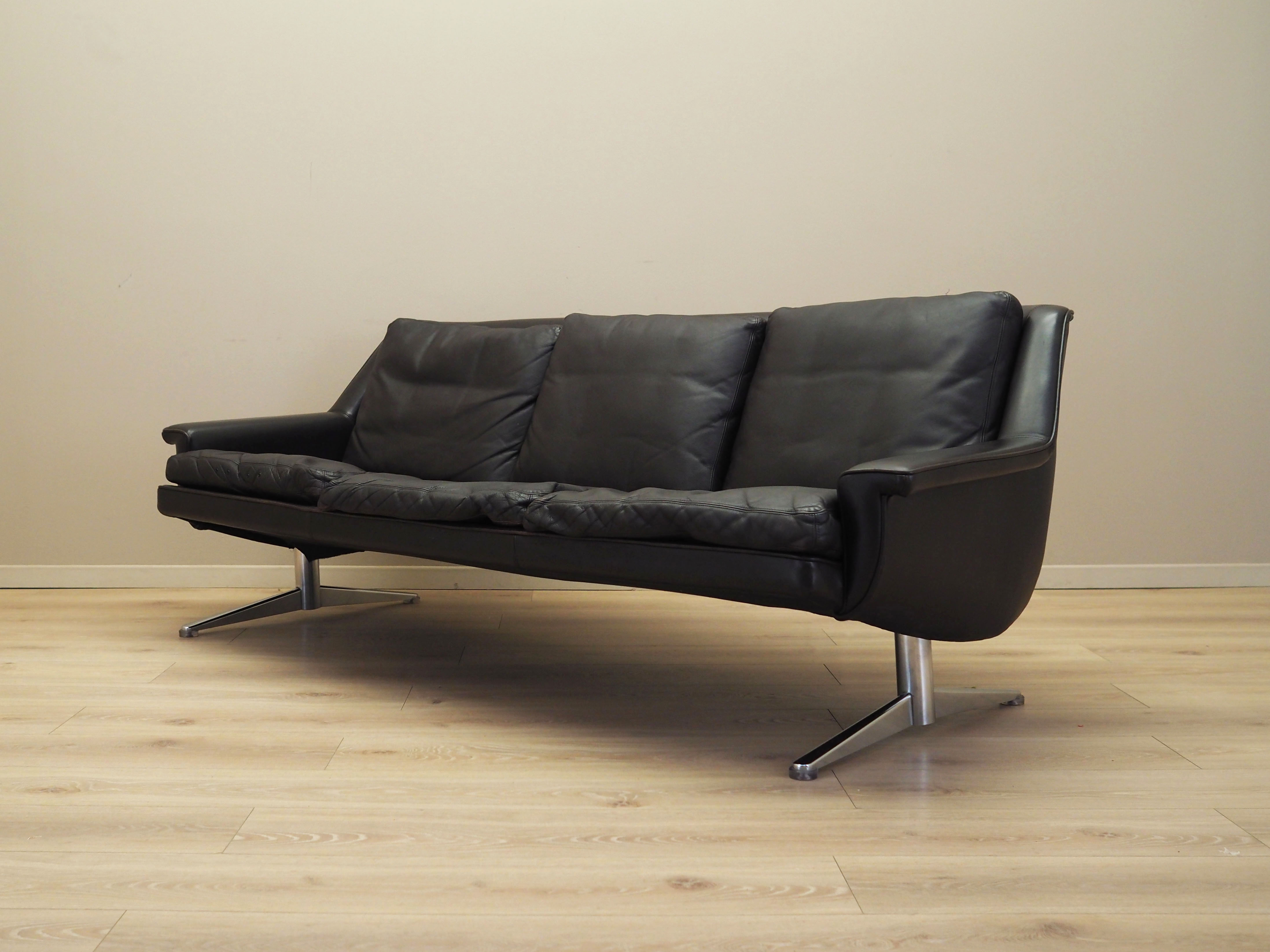 Sofa Leder Braun 1970er Jahre