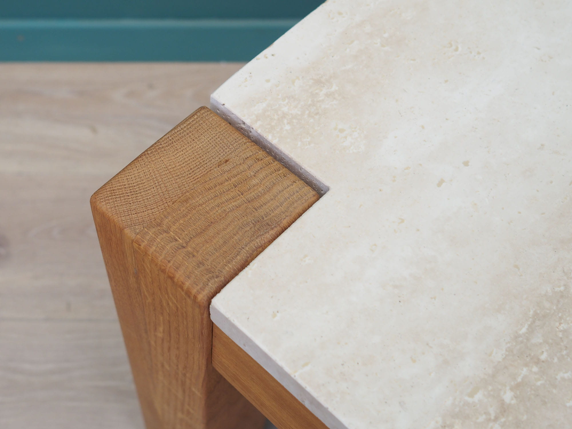 Vintage side table oak wood stone brown 1970s