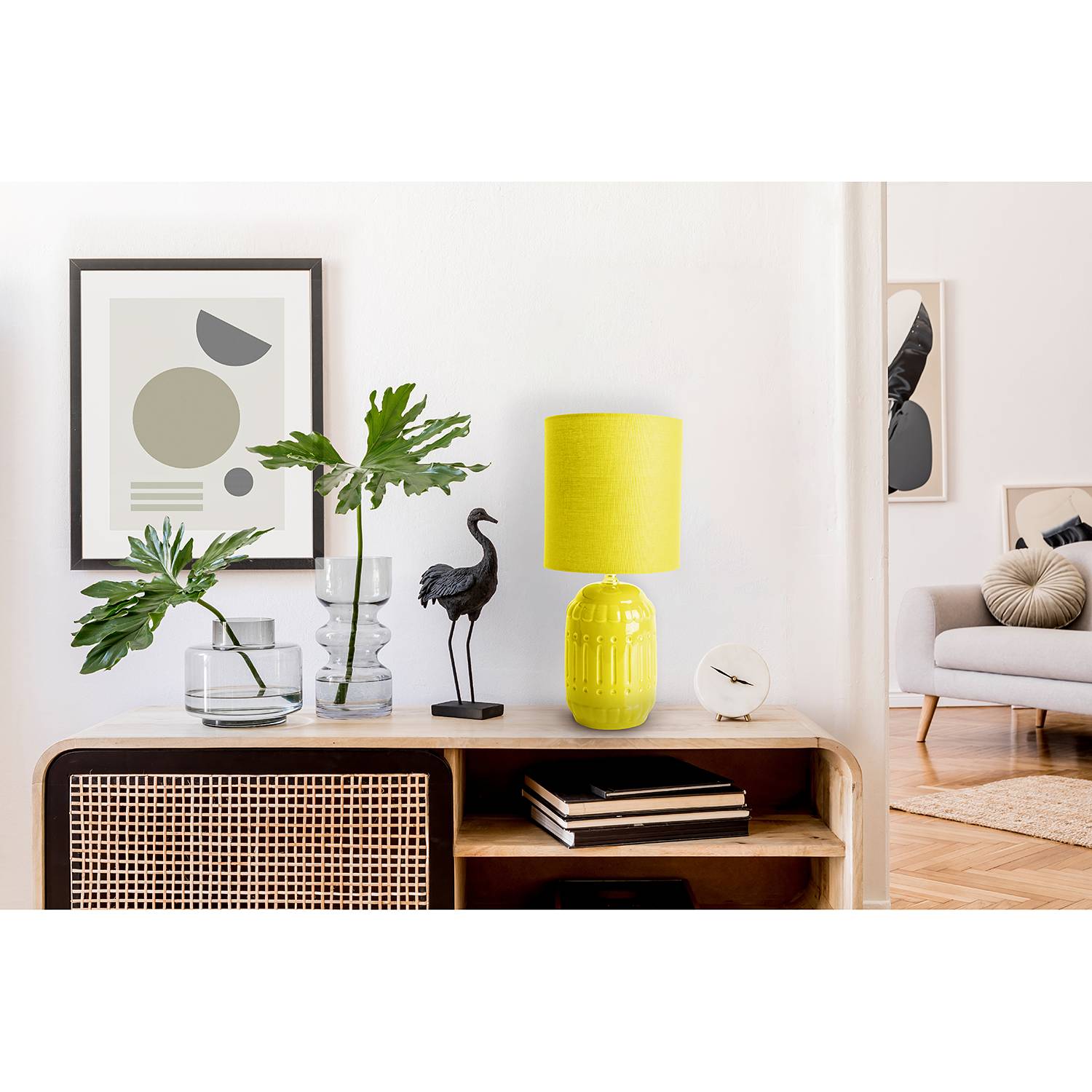 Erida Table Lamp Mixed Fabric Ceramic Yellow 1-Light