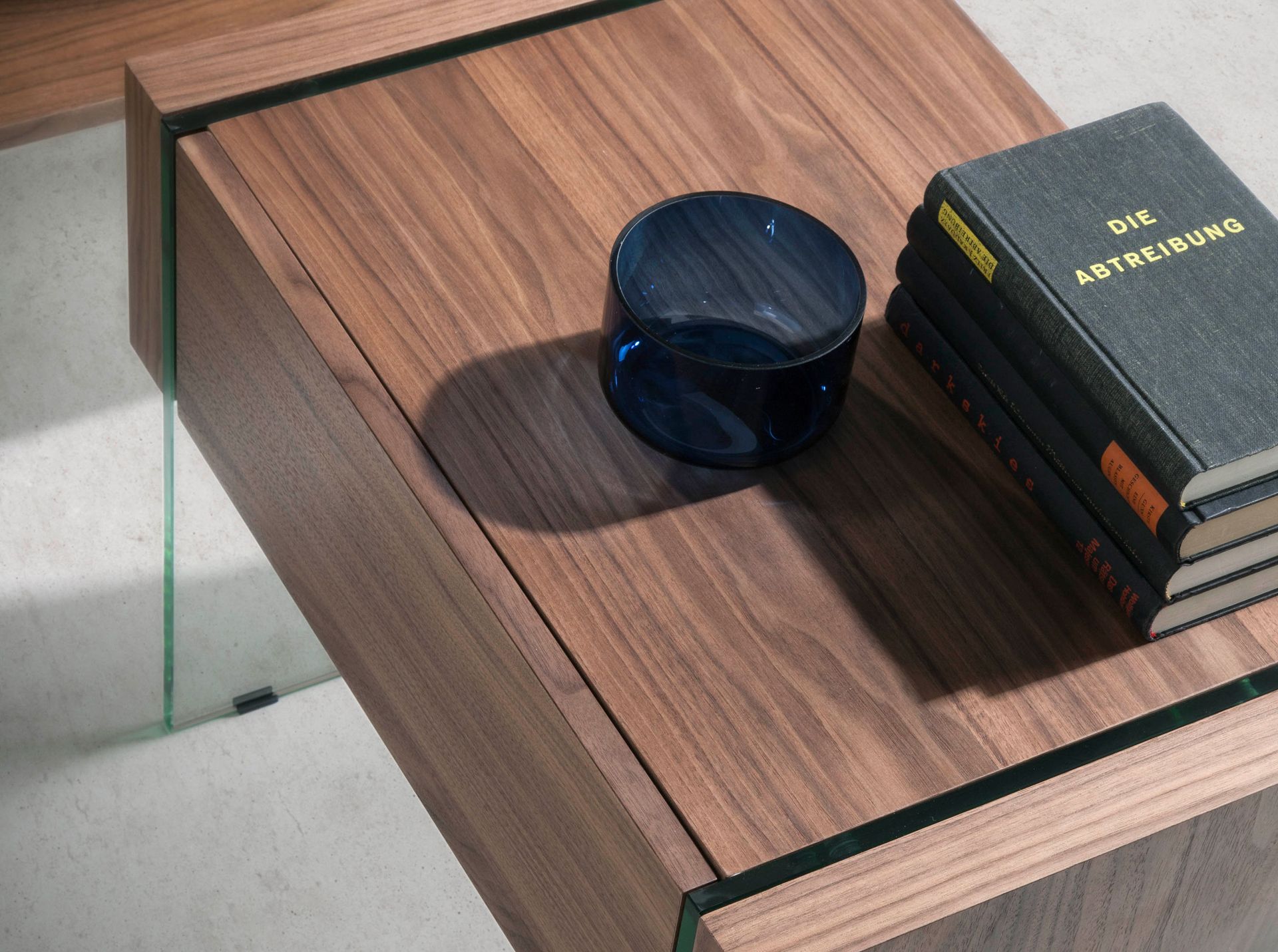 Bedside table walnut glass