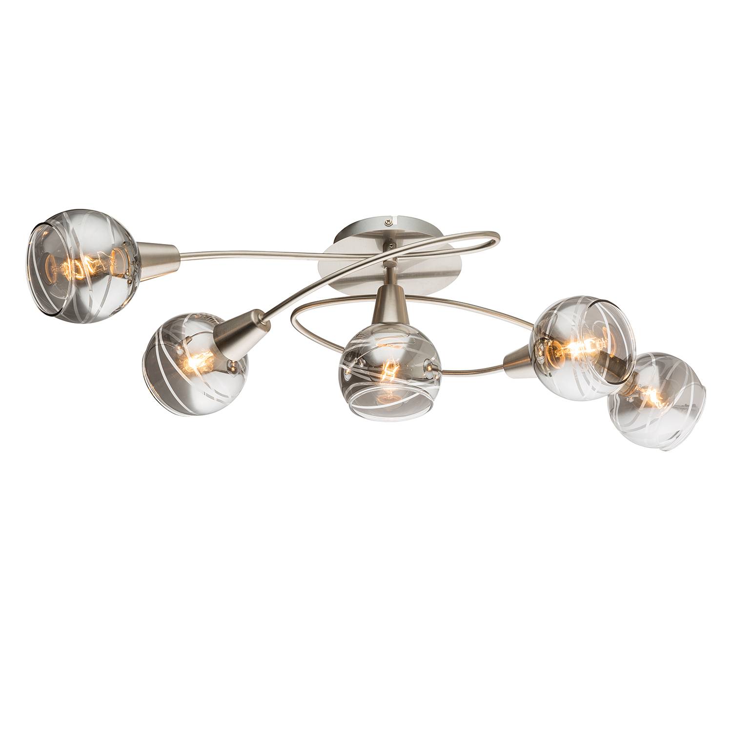 LED ceiling light Roman Lines II Glass Metal 5-flame
