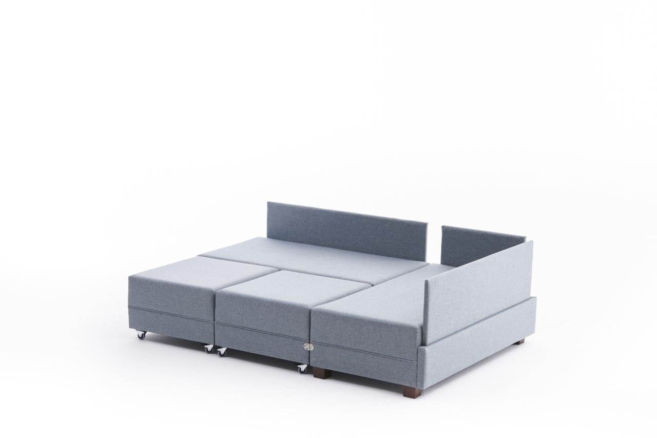 Fly Ecksofa Rechts mit 2 Hockern Blau