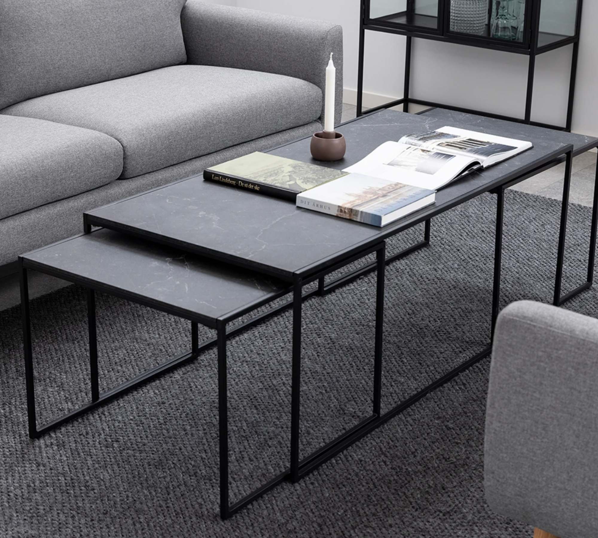 Couchtischset Marmoroptik Schwarz 