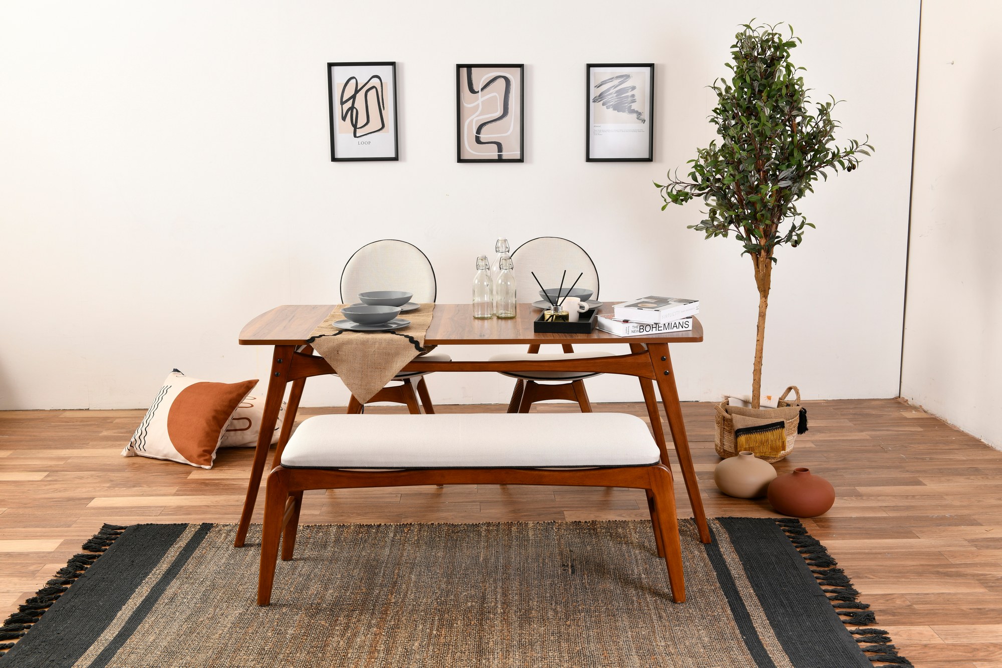 Touch Esstisch-Set 4-tlg. Nubuk-Leder Creme