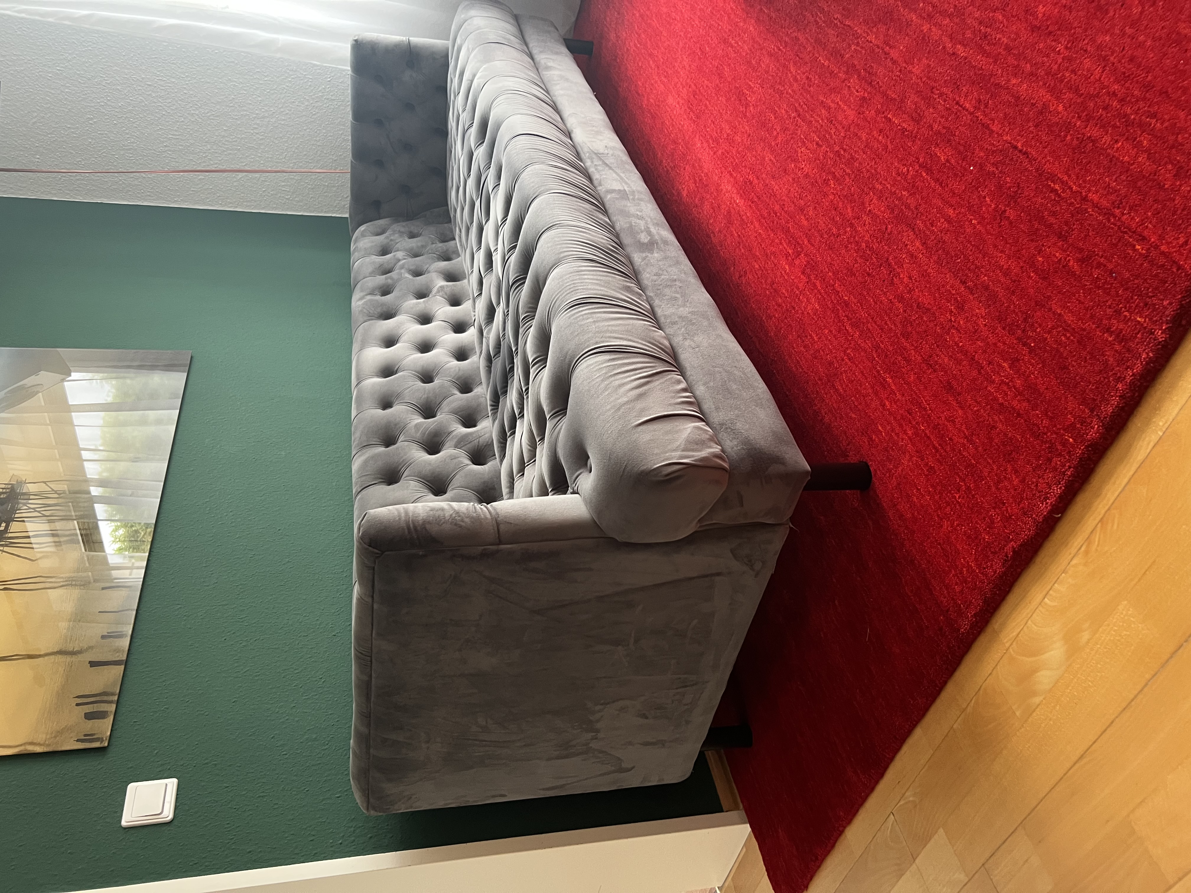 Chesterfield 3-Sitzer Sofa Samt Grau