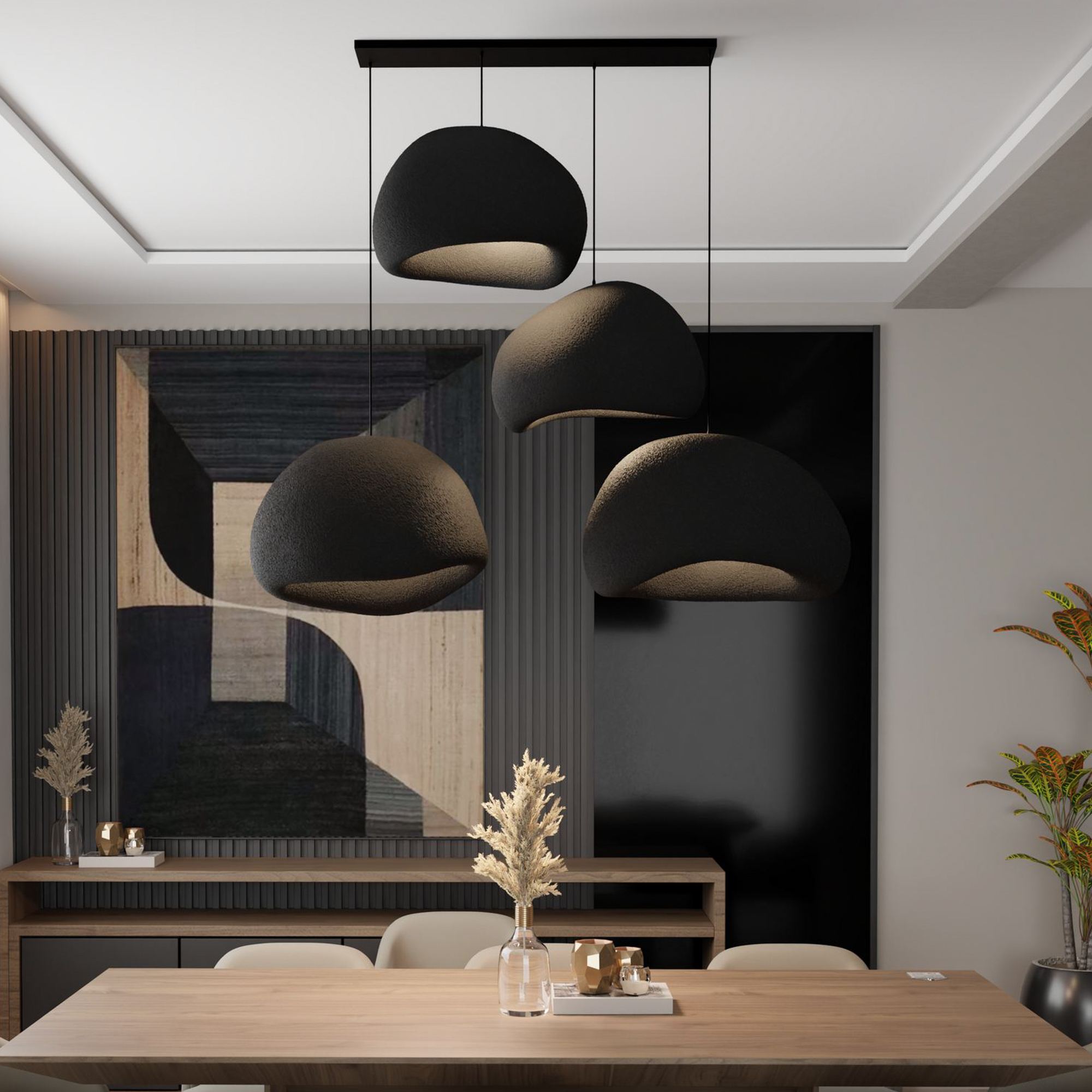 4-Flammig Wabi Sabi Yugen Pendelleuchte Schwarz