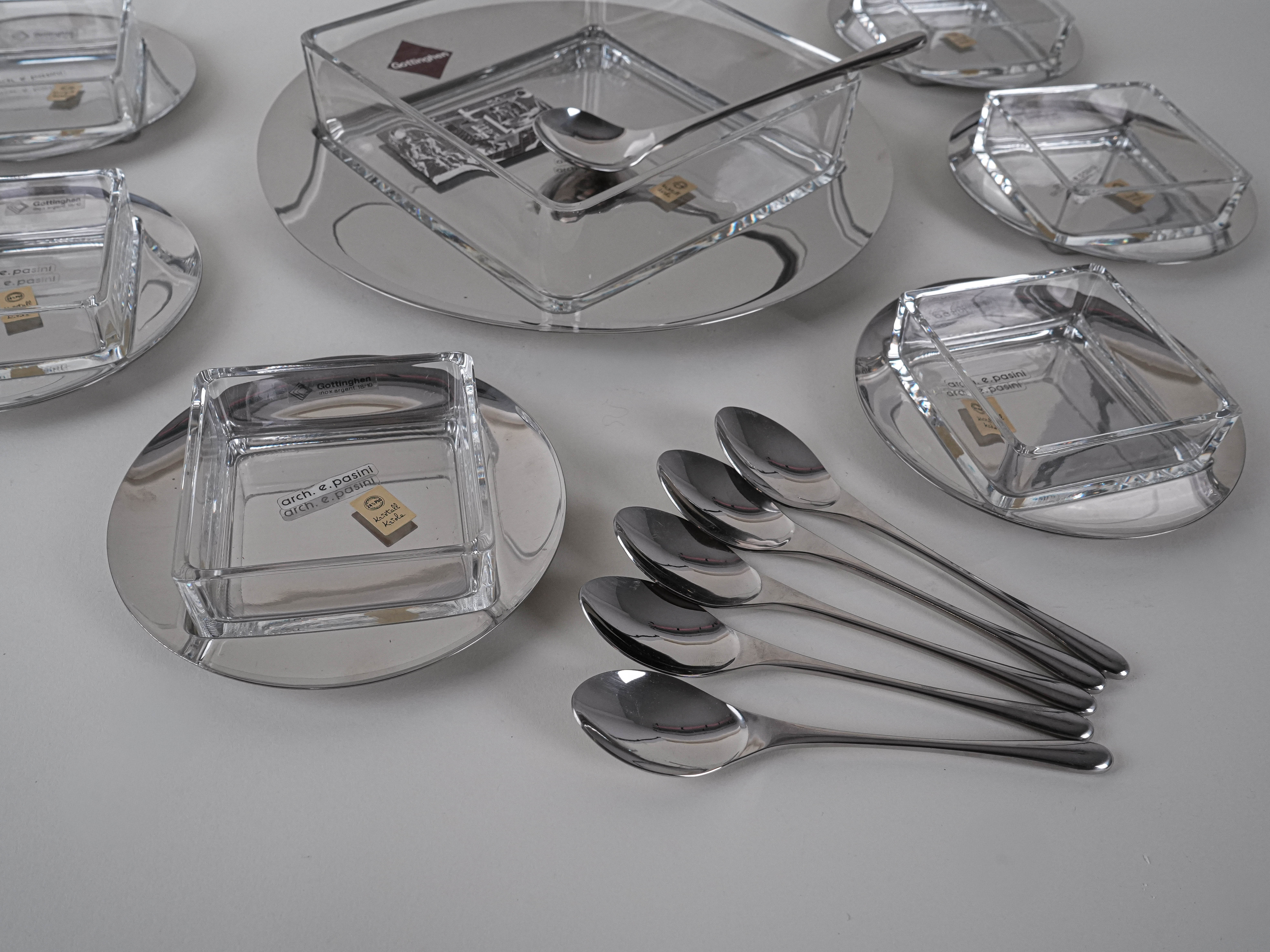 Dessert-Set Edelstahl Silber 1970er Jahre