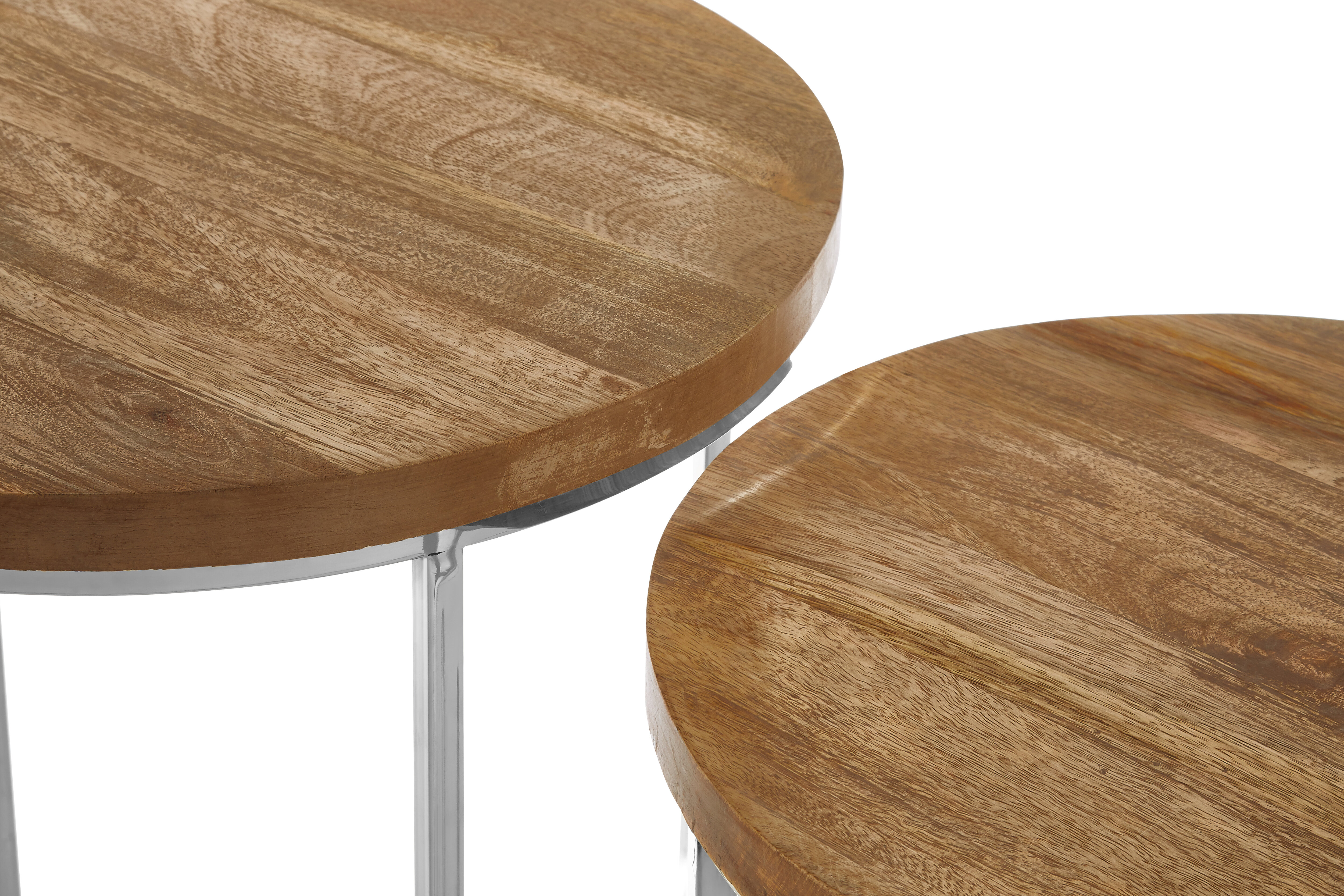 Agra Set aus 2 Mangoholz Beistelltischen mit runder Platte
