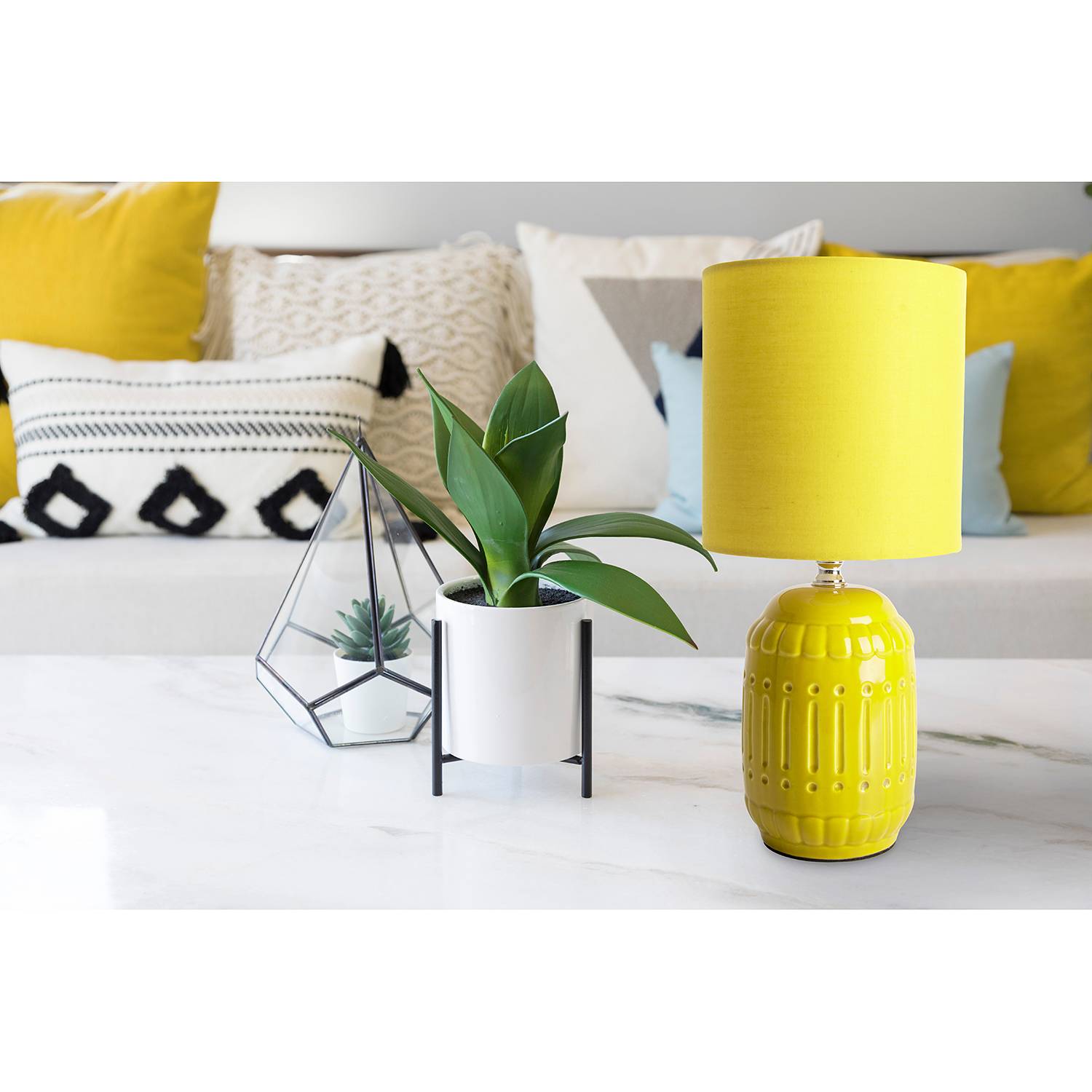 Erida Table Lamp Mixed Fabric Ceramic Yellow 1-Light