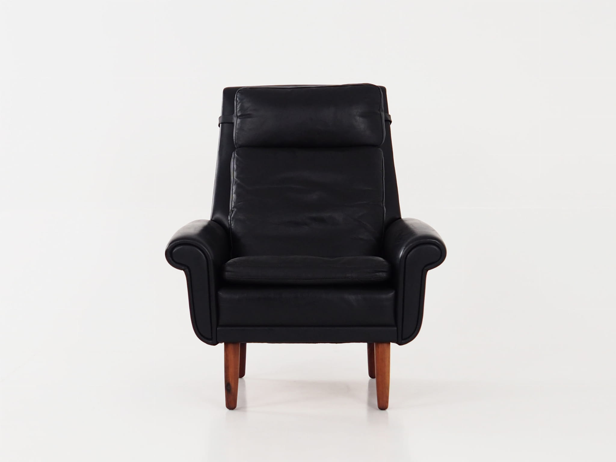 Vintage armchair, natural leather, wood, black, 1970s