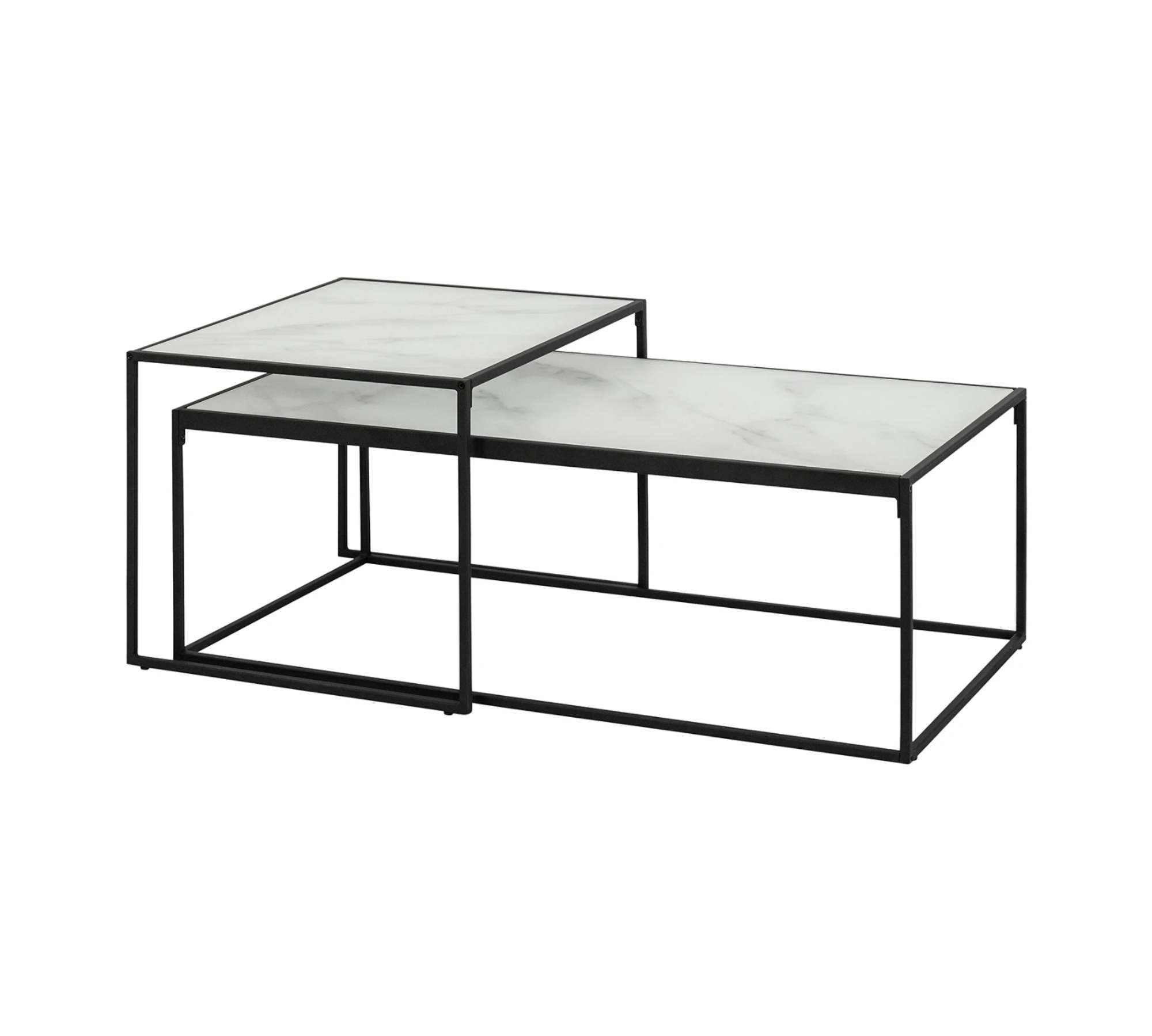 2x Couchtisch Glas Metall Weiß Schwarz