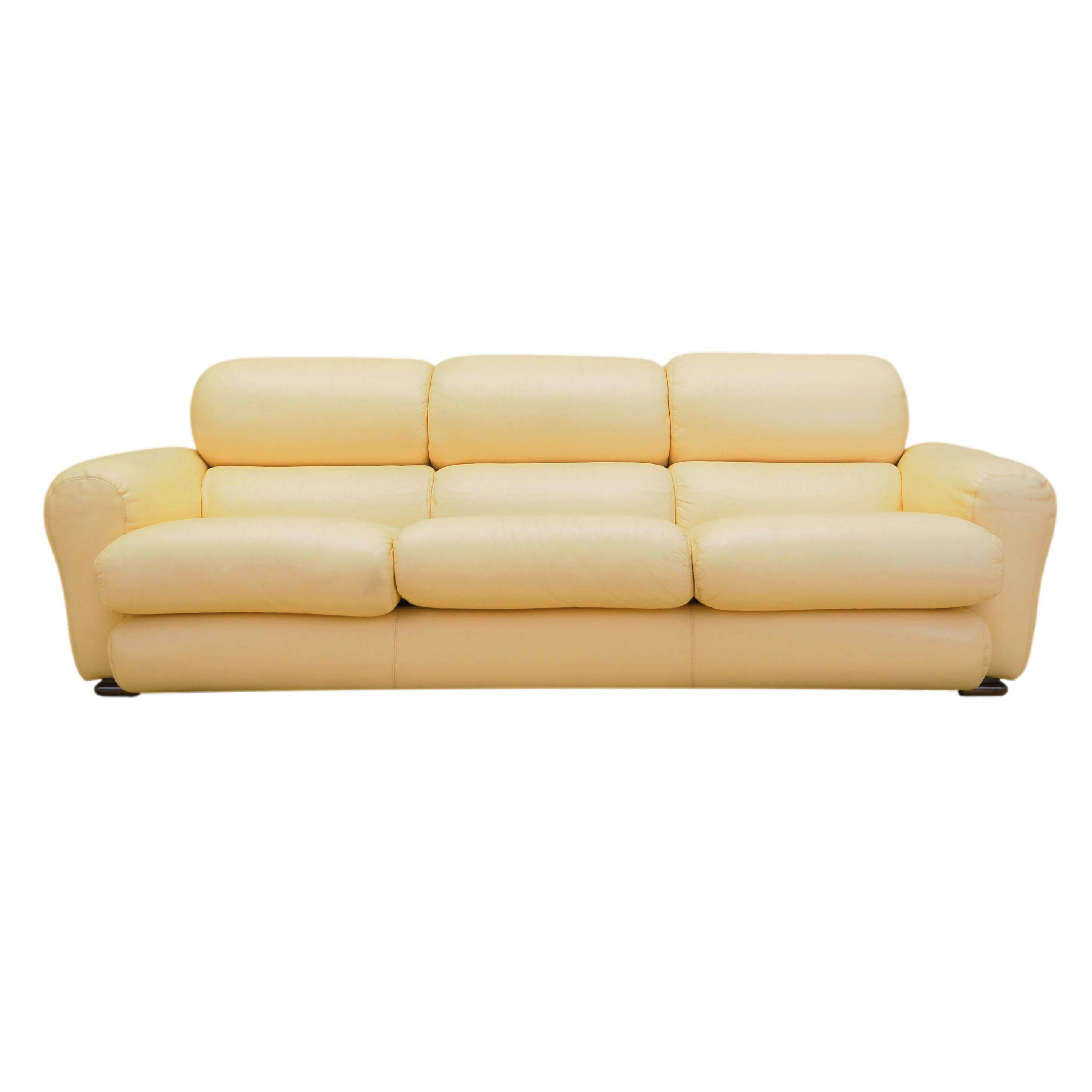 Sofa Leder Creme 1960er Jahre