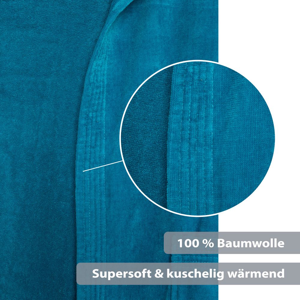 Unisex Bademantel Baumwolle mit Kapuze Petrol Small