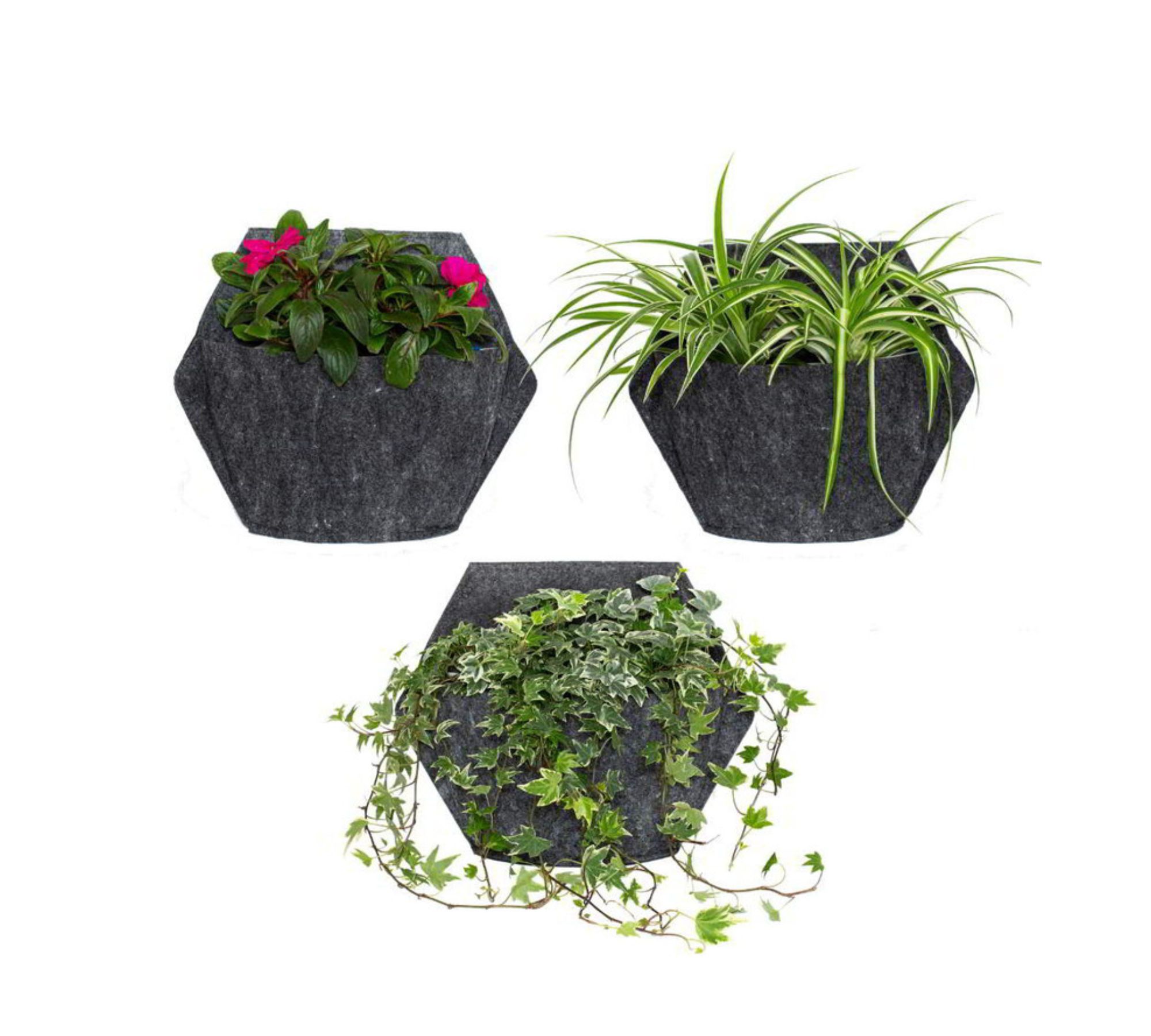 3x Wall planter Black with textile cover