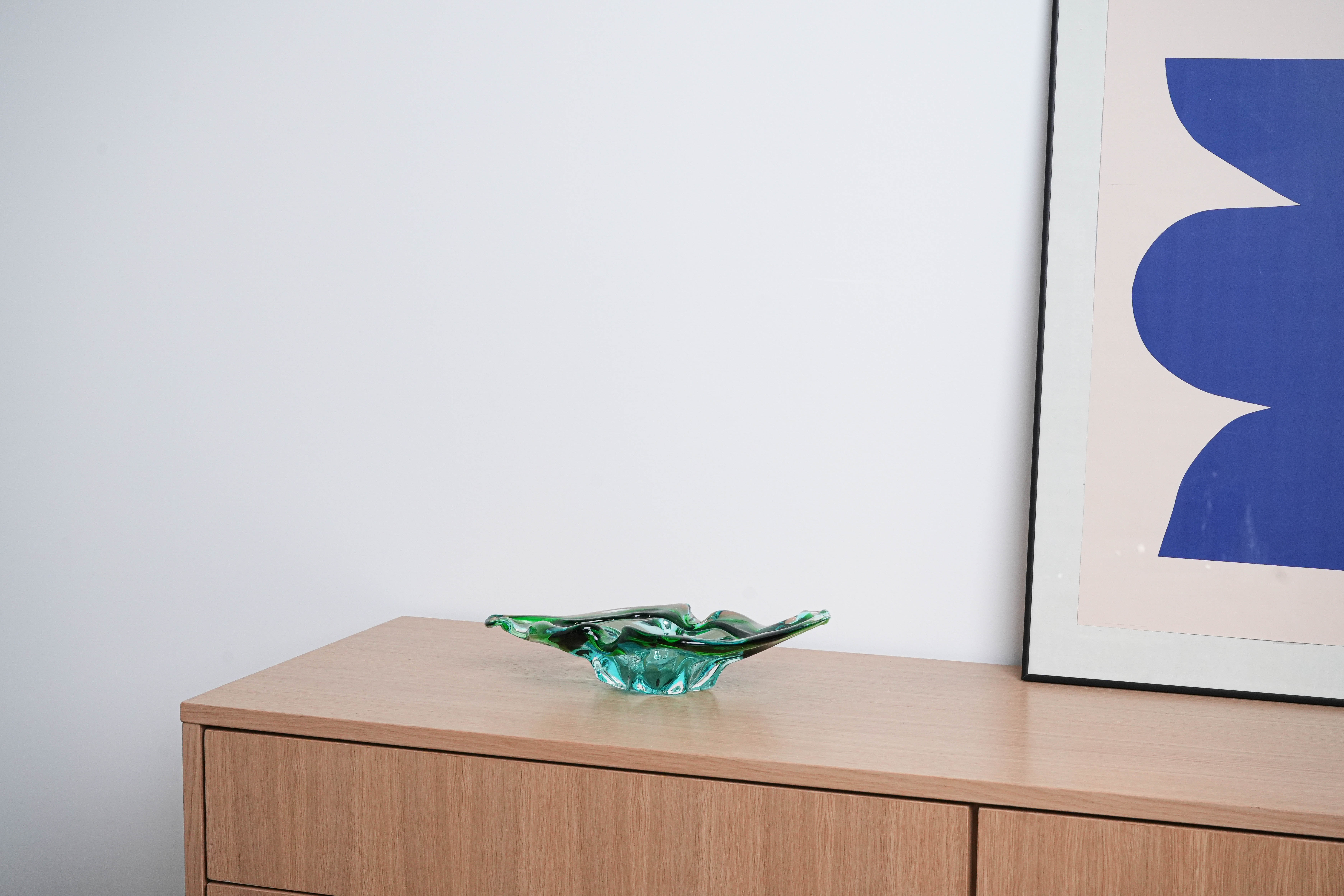 Plate Murano Glass Green 1960s