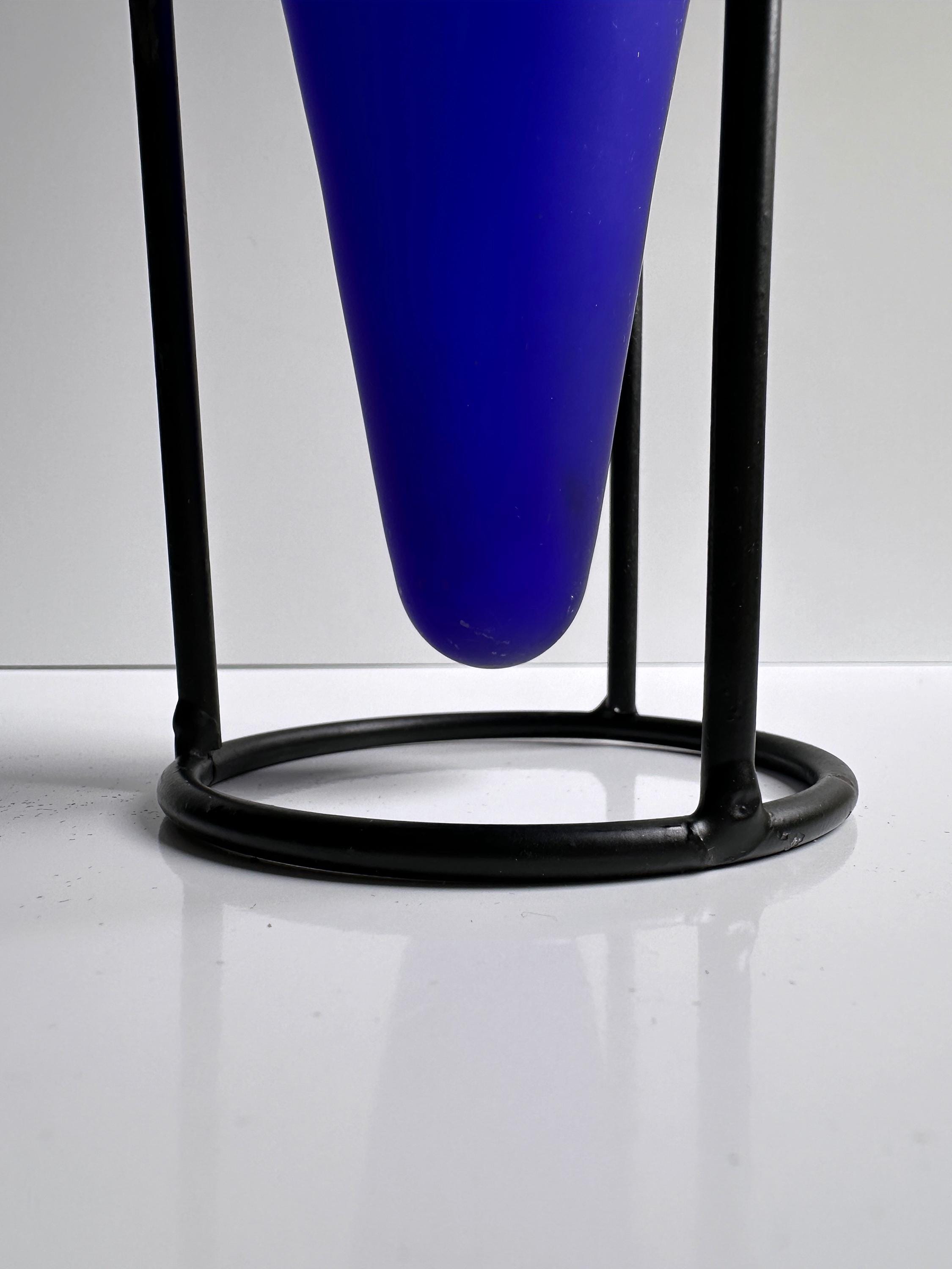 Vintage Postmodern Flower vase Glass Blue 1990s