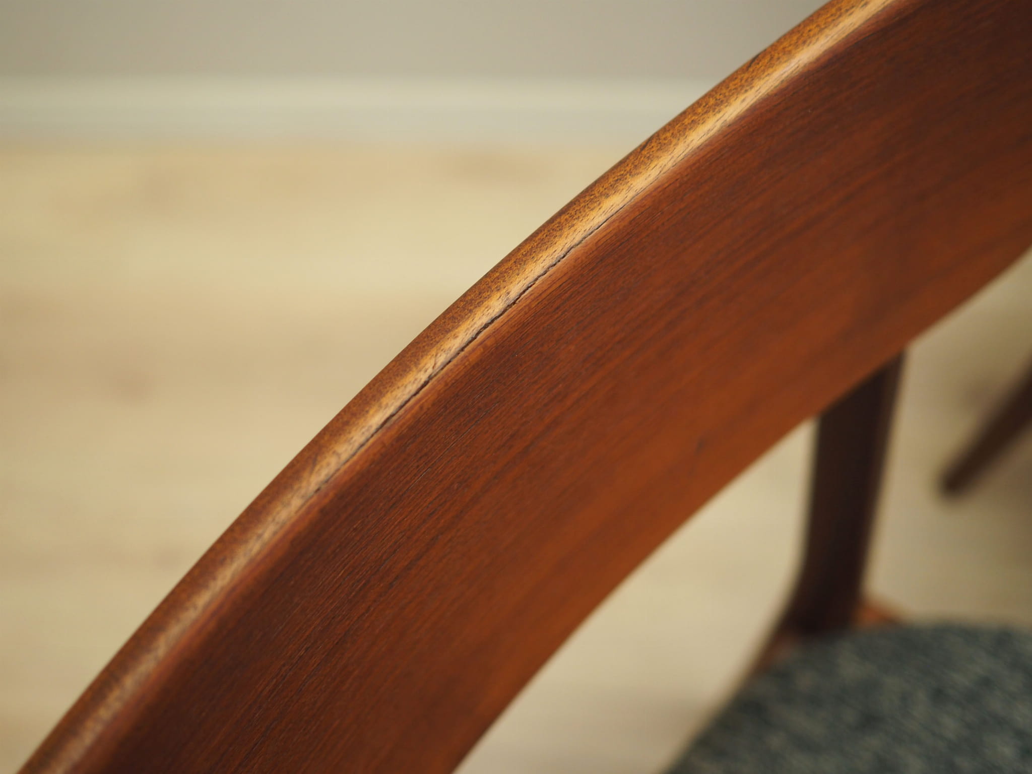 4x Vintage Dining Chair Teak Wood Textile Brown 1970s