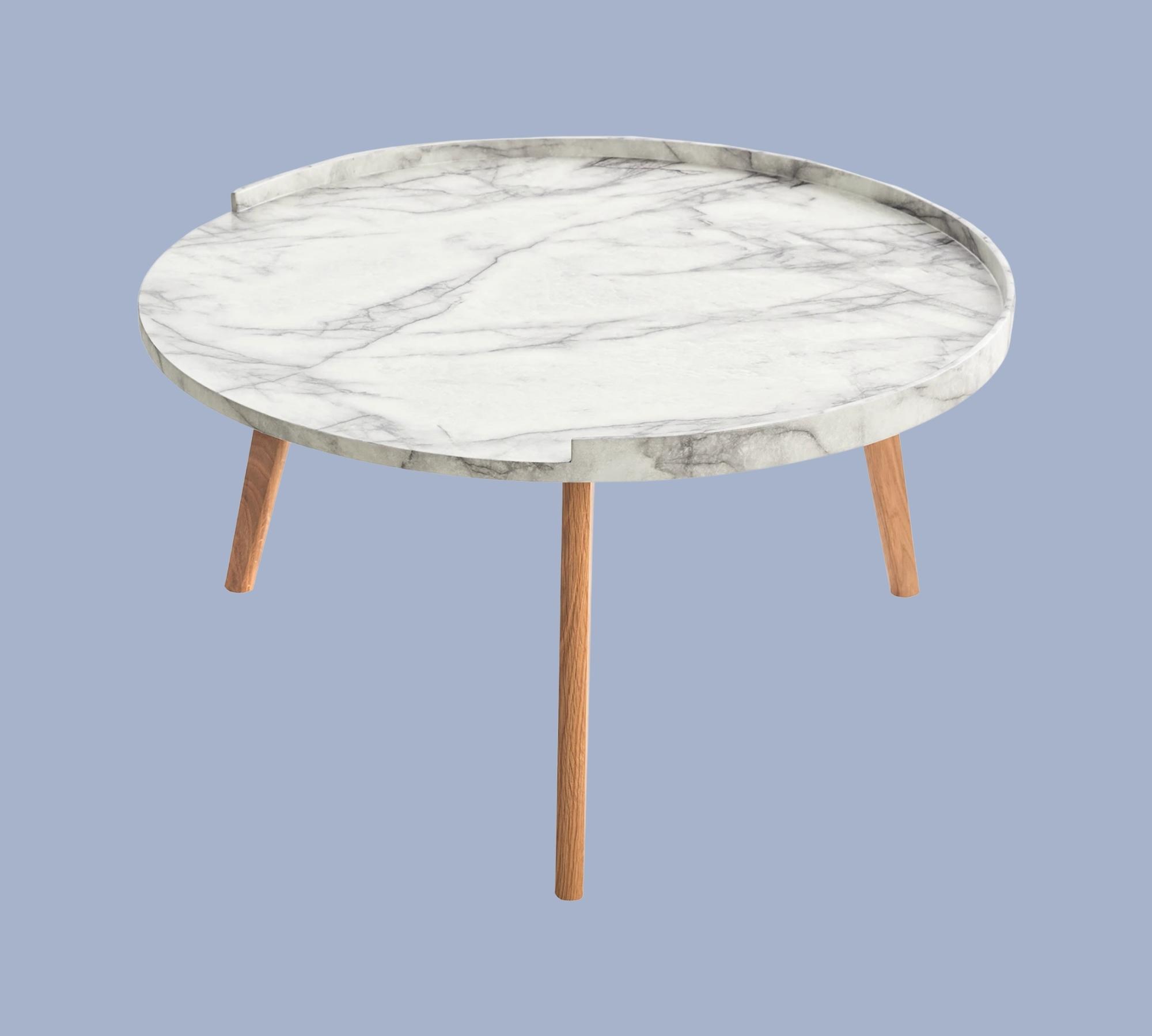 Runder Couchtisch Marmoroptik Weiß