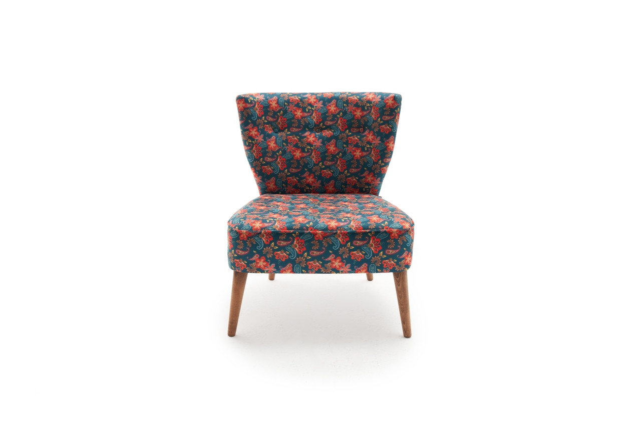 Ohrensessel Textil Holzfurnier Paisley Blau