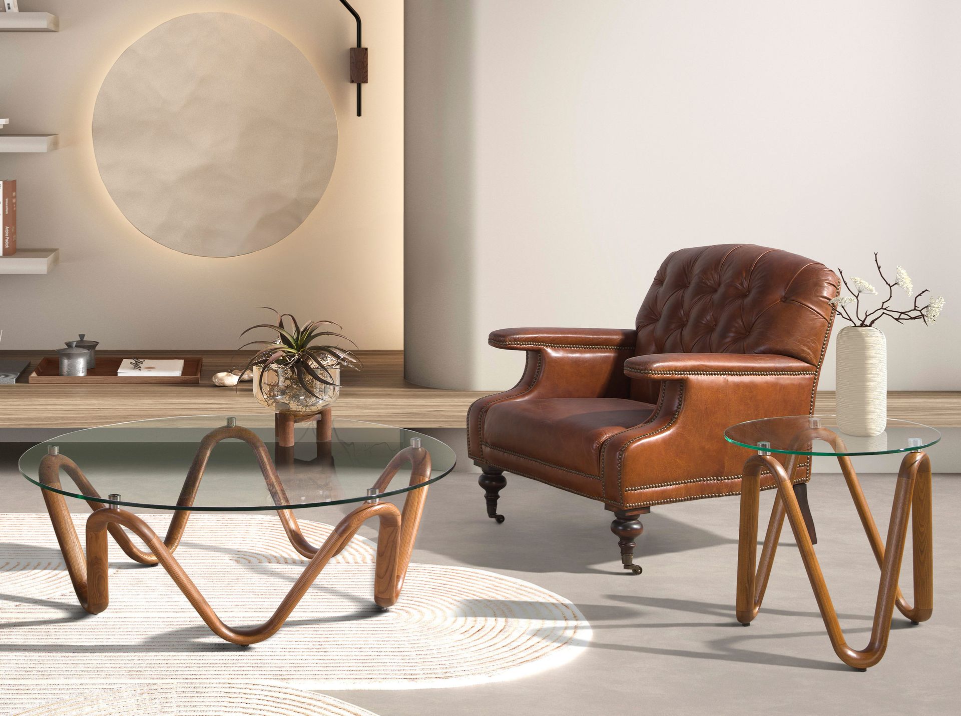 Couchtisch 2124 Walnussholz Glas Braun