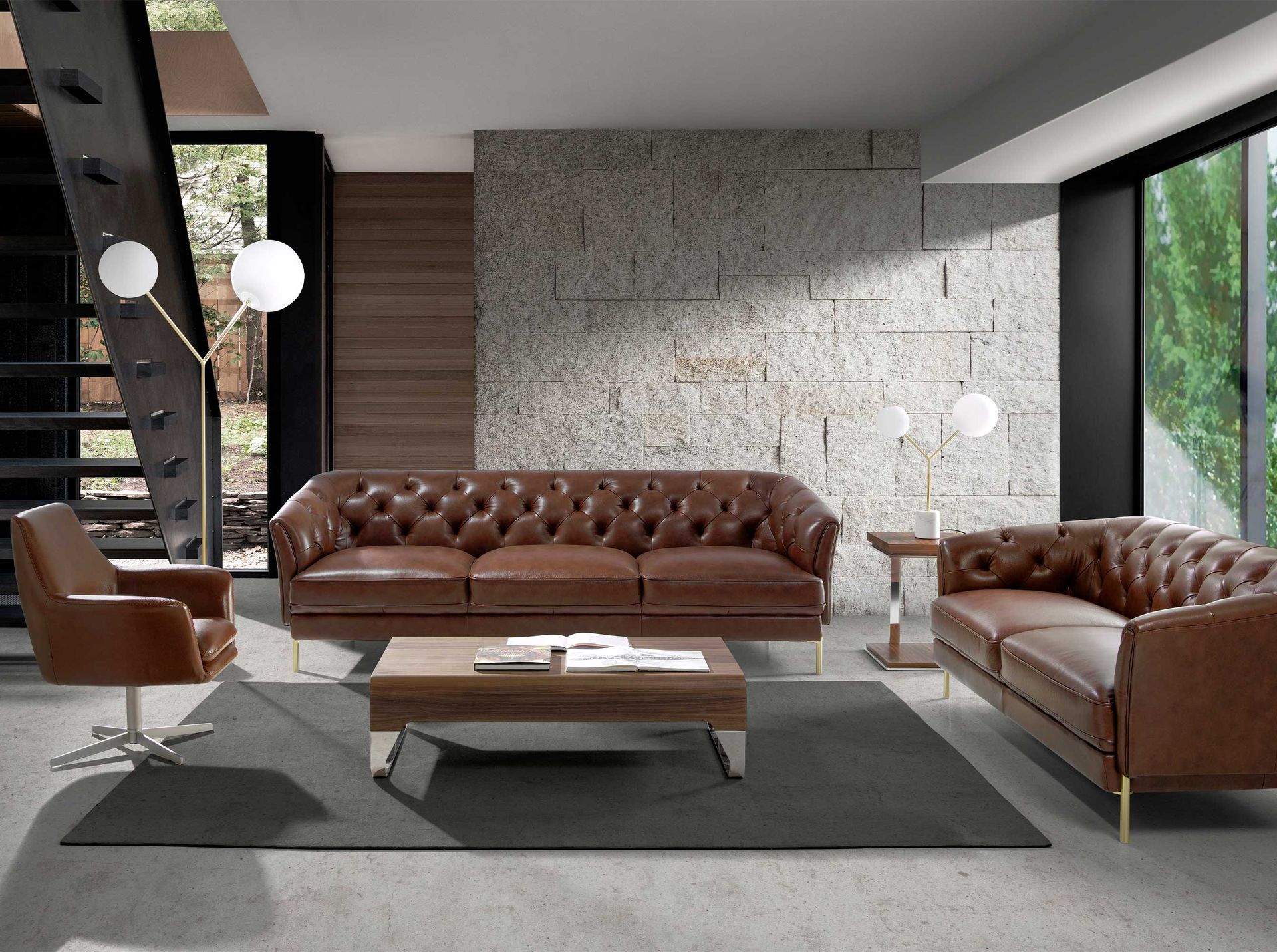 Rectangular coffee table Wood veneer Chrome-plated steel