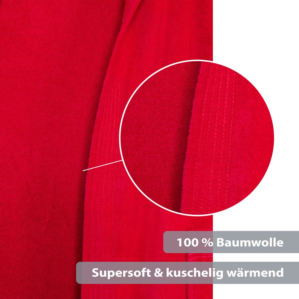 Unisex Bademantel Baumwolle mit Kapuze Rot Large