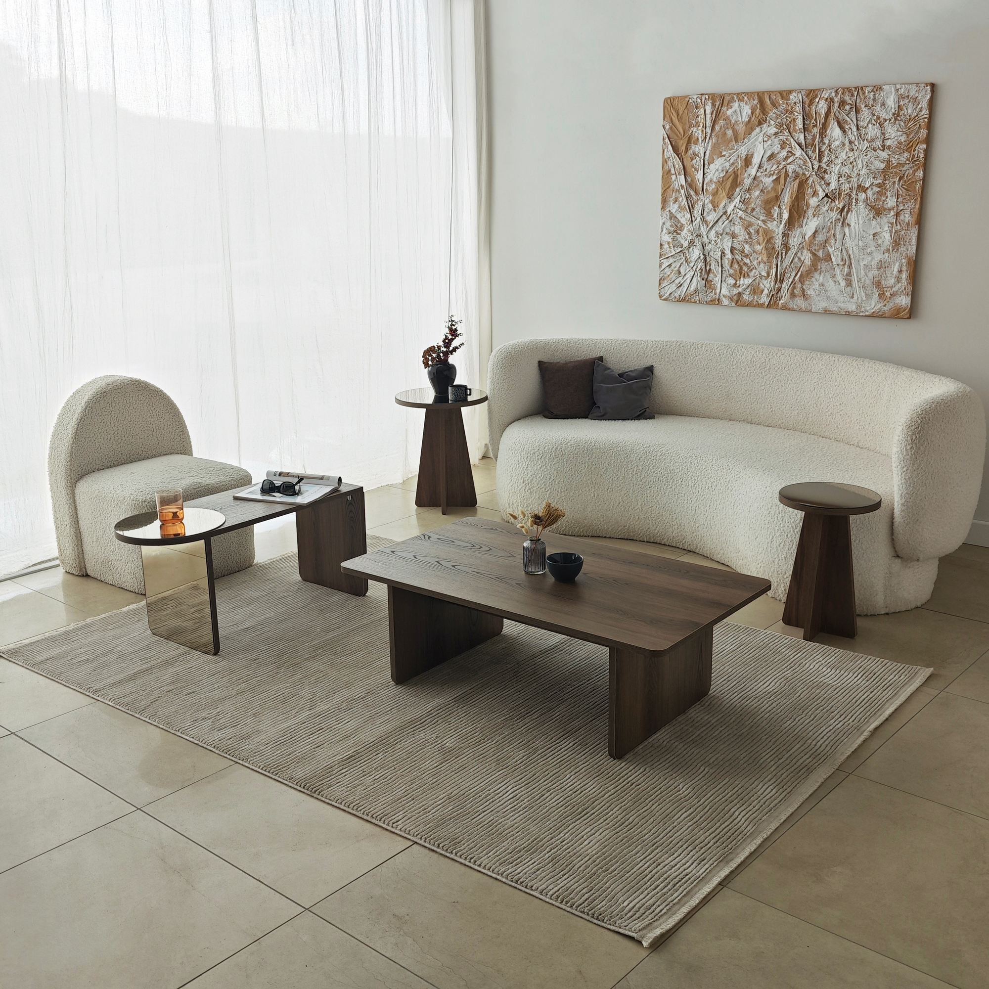 2x Luna Side Table + Coffee Table Walnut Look Brown