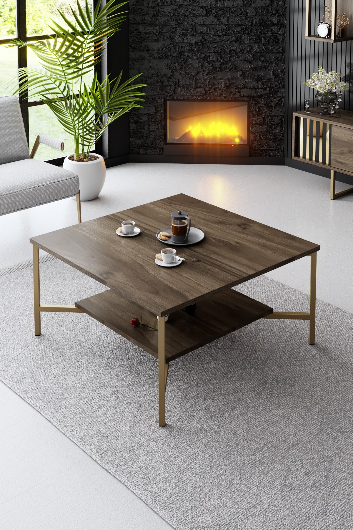 Gold Line Couchtisch Holz Walnuss Schwarz