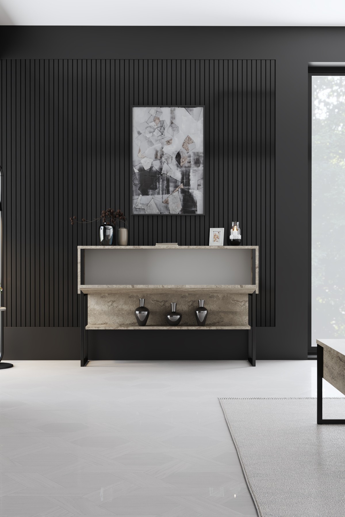 Luxe Sideboard Holz Travertine Schwarz