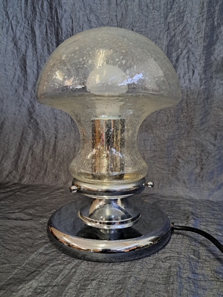 Vintage Pilzlampe Glas Chrom Silber