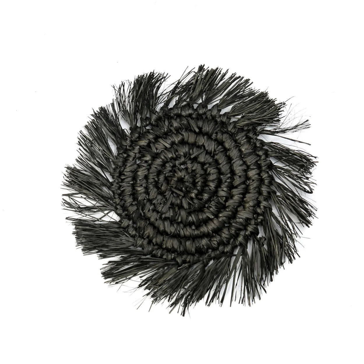 Fringe Raffia Coaster Black