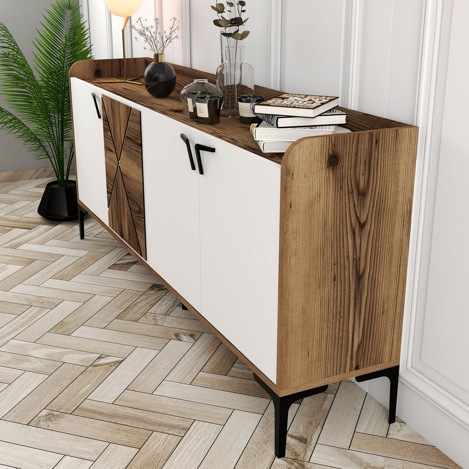 Venedik Sideboard Walnussbraun Weiß