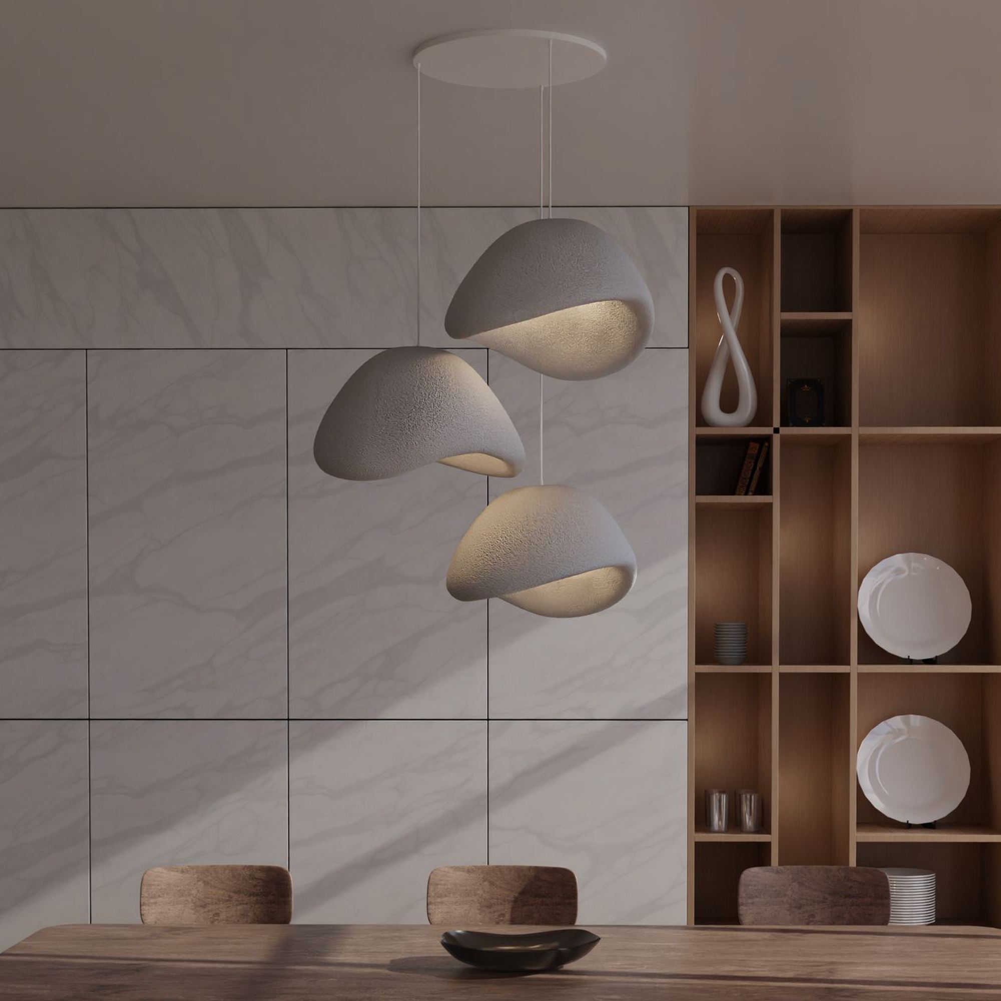 3-Flammig Wabi Sabi Stonefades Pendelleuchte Beton Grau
