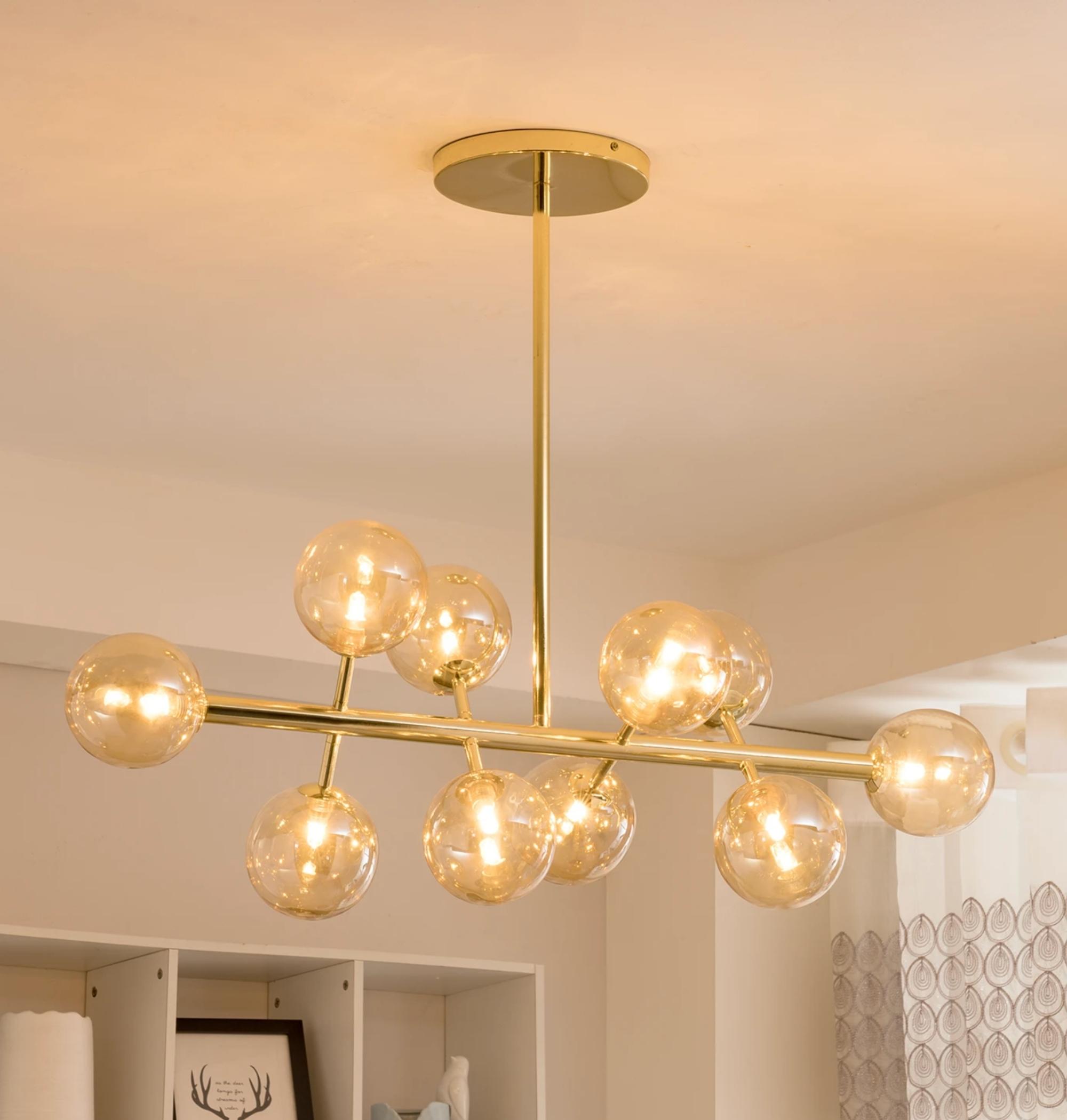 10-Flammige LED-Pendelleuchte Rauchglas Gold