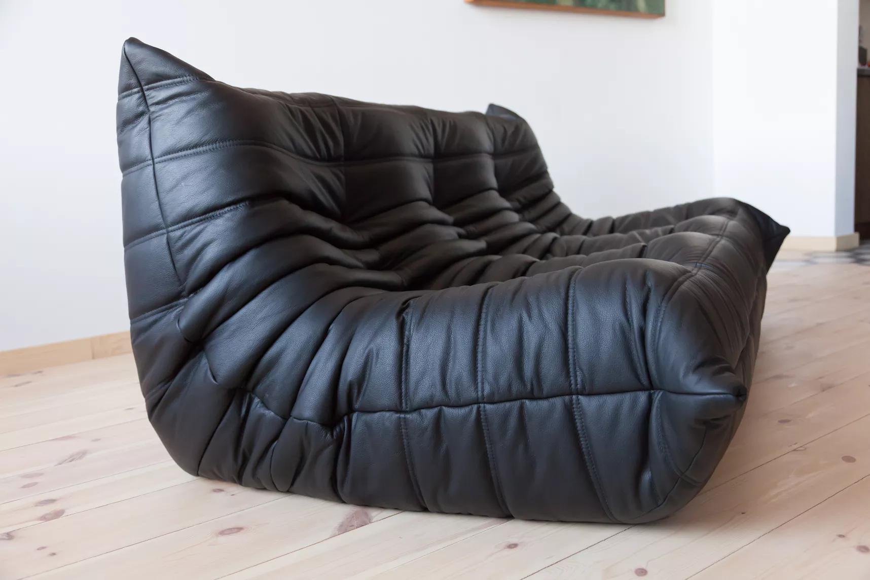 Togo Sofa 3-Sitzer Madras-Leder Schwarz