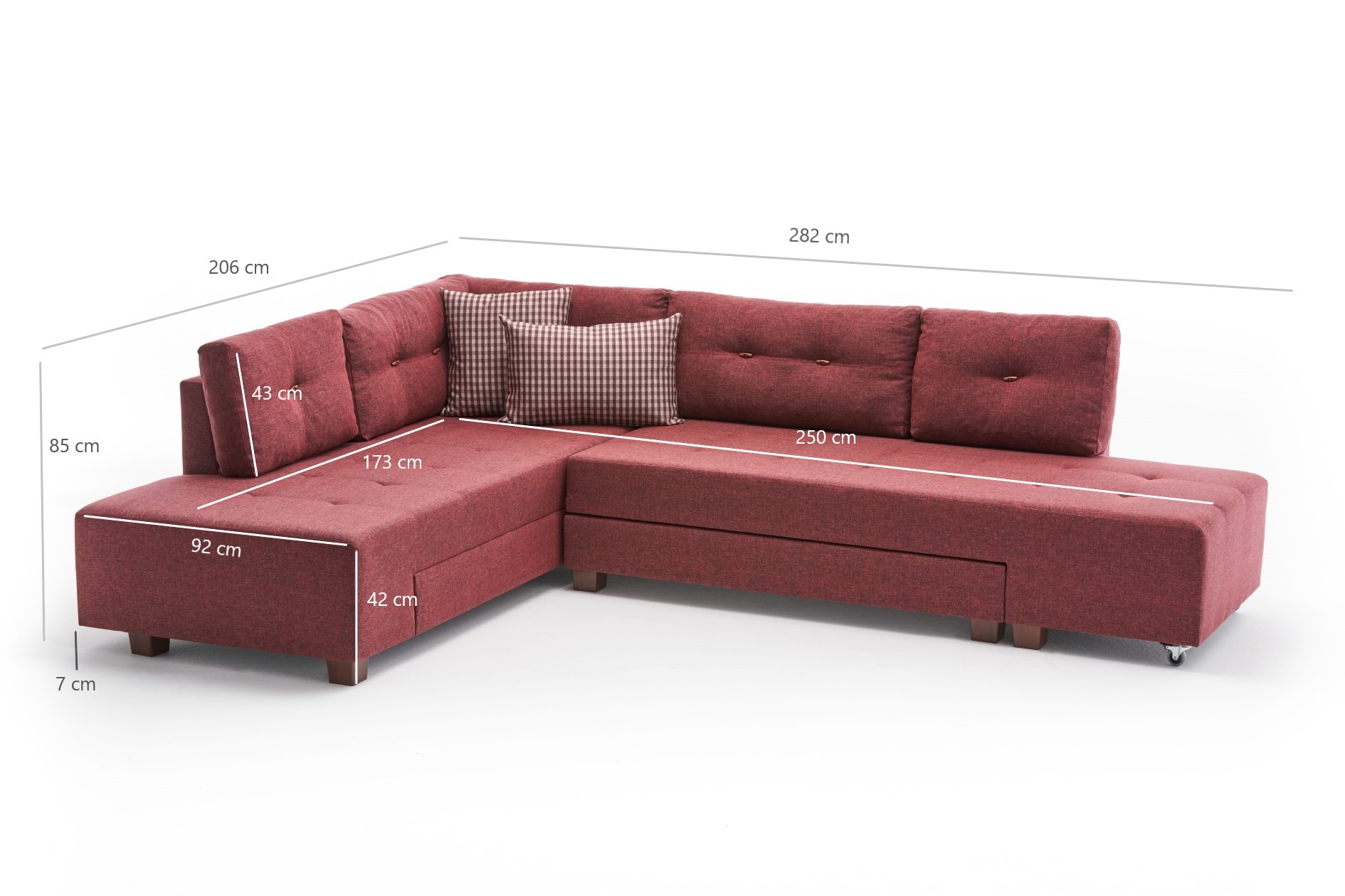 Manama Corner Sofa Bed Left - Claret Red