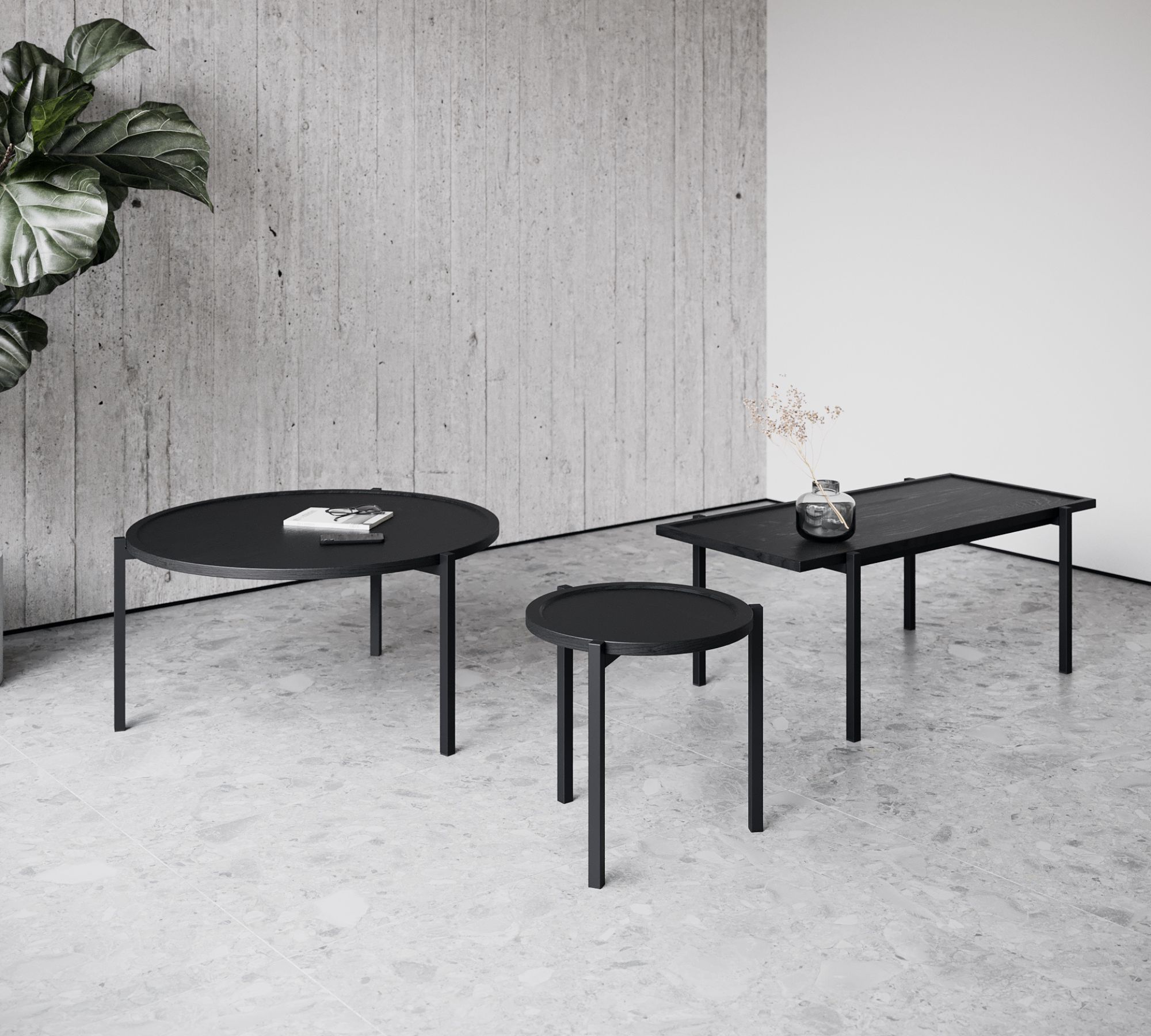 Coffee table Oak top with steel frame Black