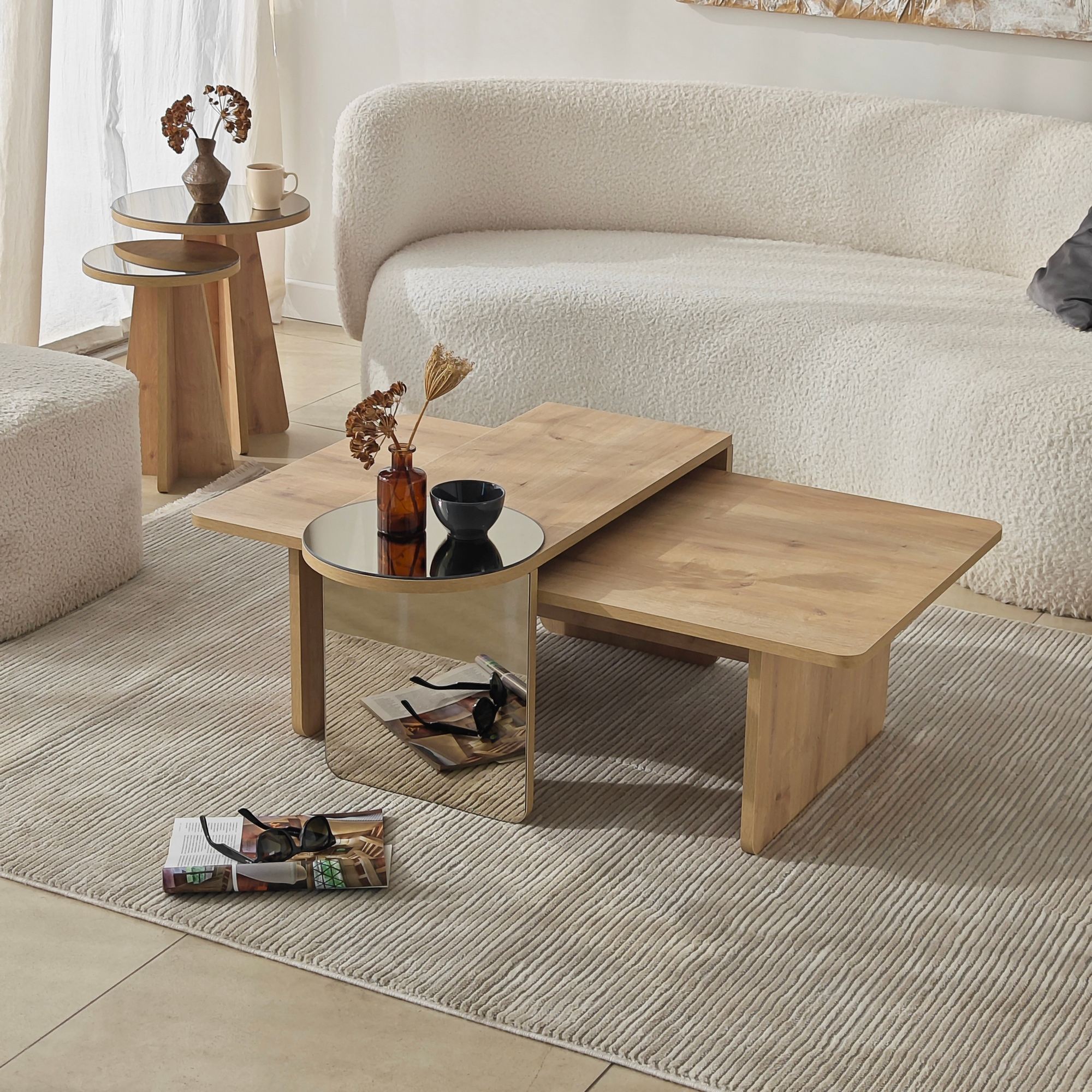 Set di 4 tavoli Luna 4 effetto Rovere Zaffiro