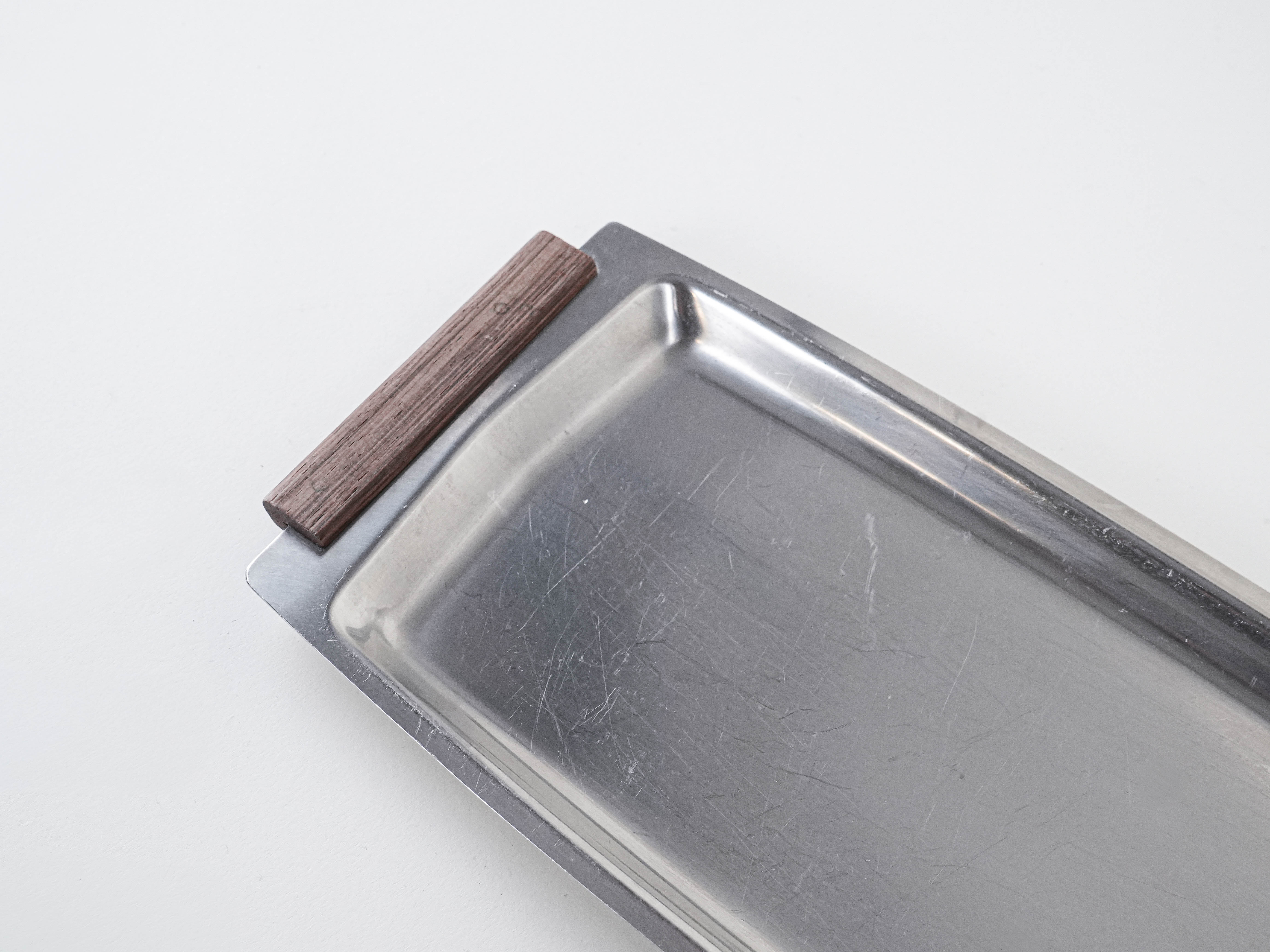 Rechteckiges Edelstahltablett 1970er Jahre