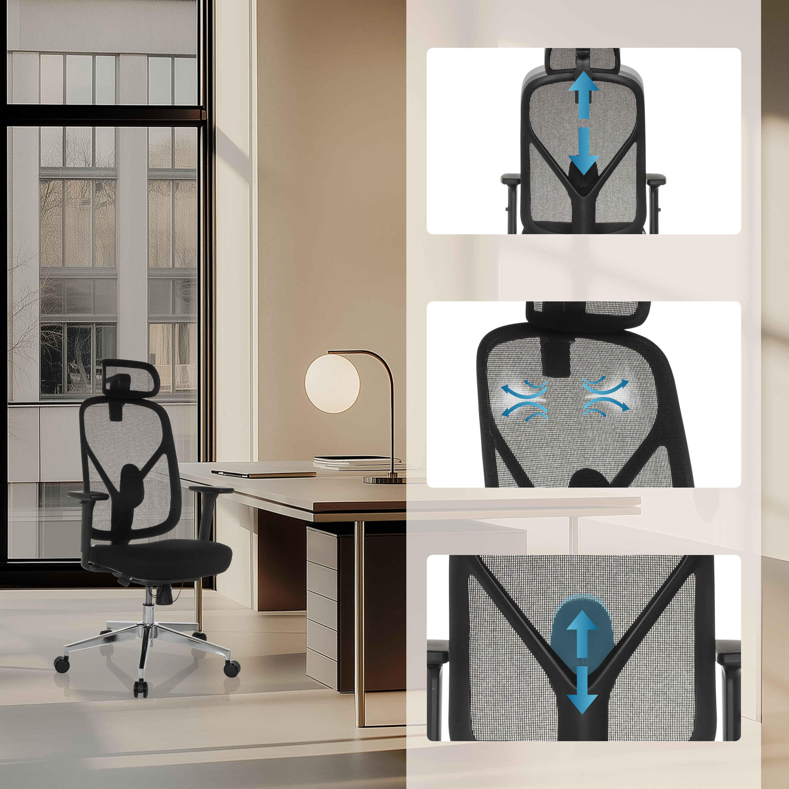 RALOO PRO Bürostuhl Netzstoff Schwarz