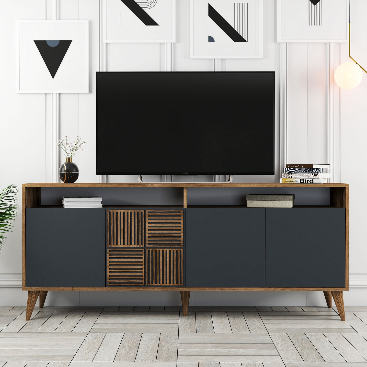 Milan Sideboard Walnussbraun Anthrazit 180cm