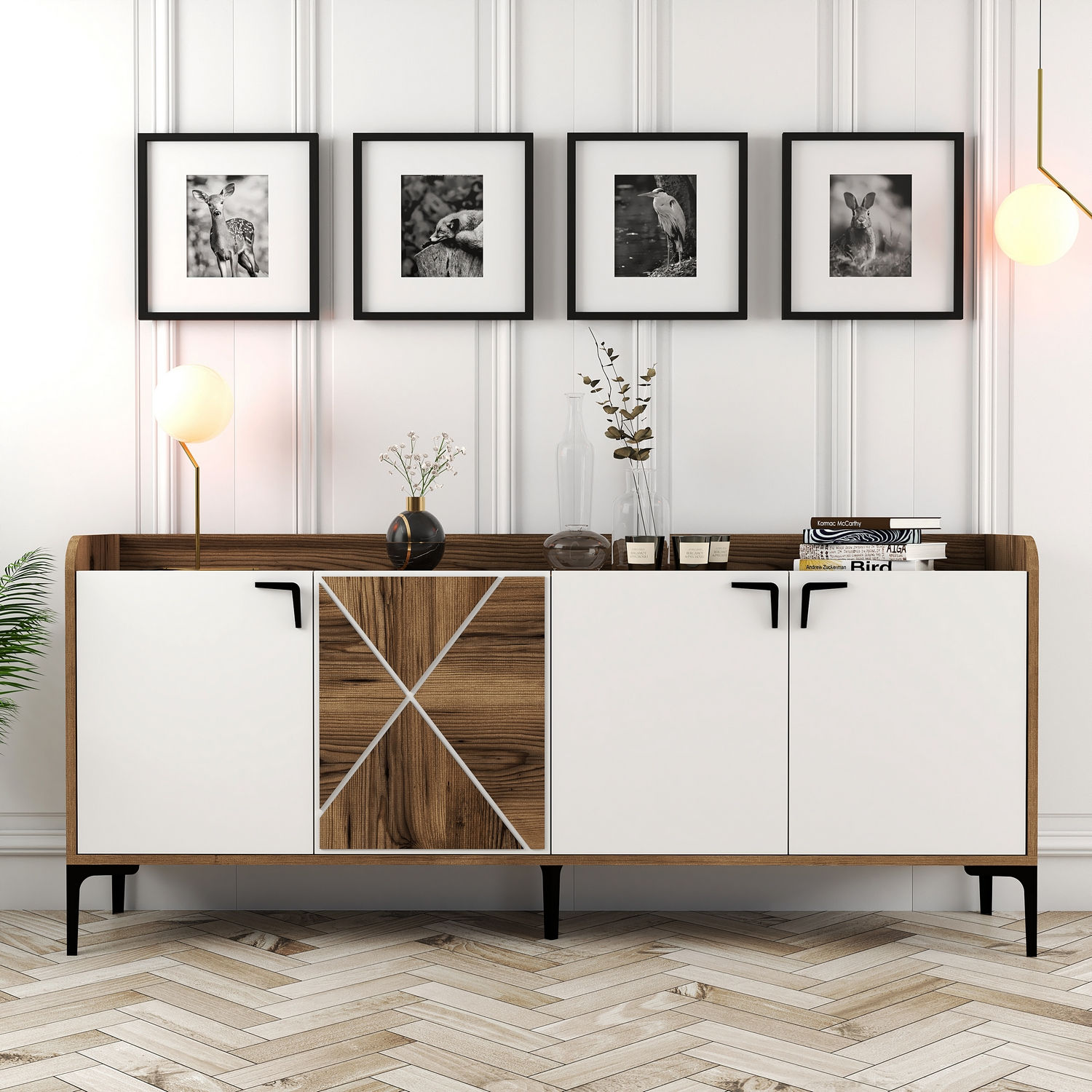 Venedik Sideboard Walnussbraun Weiß