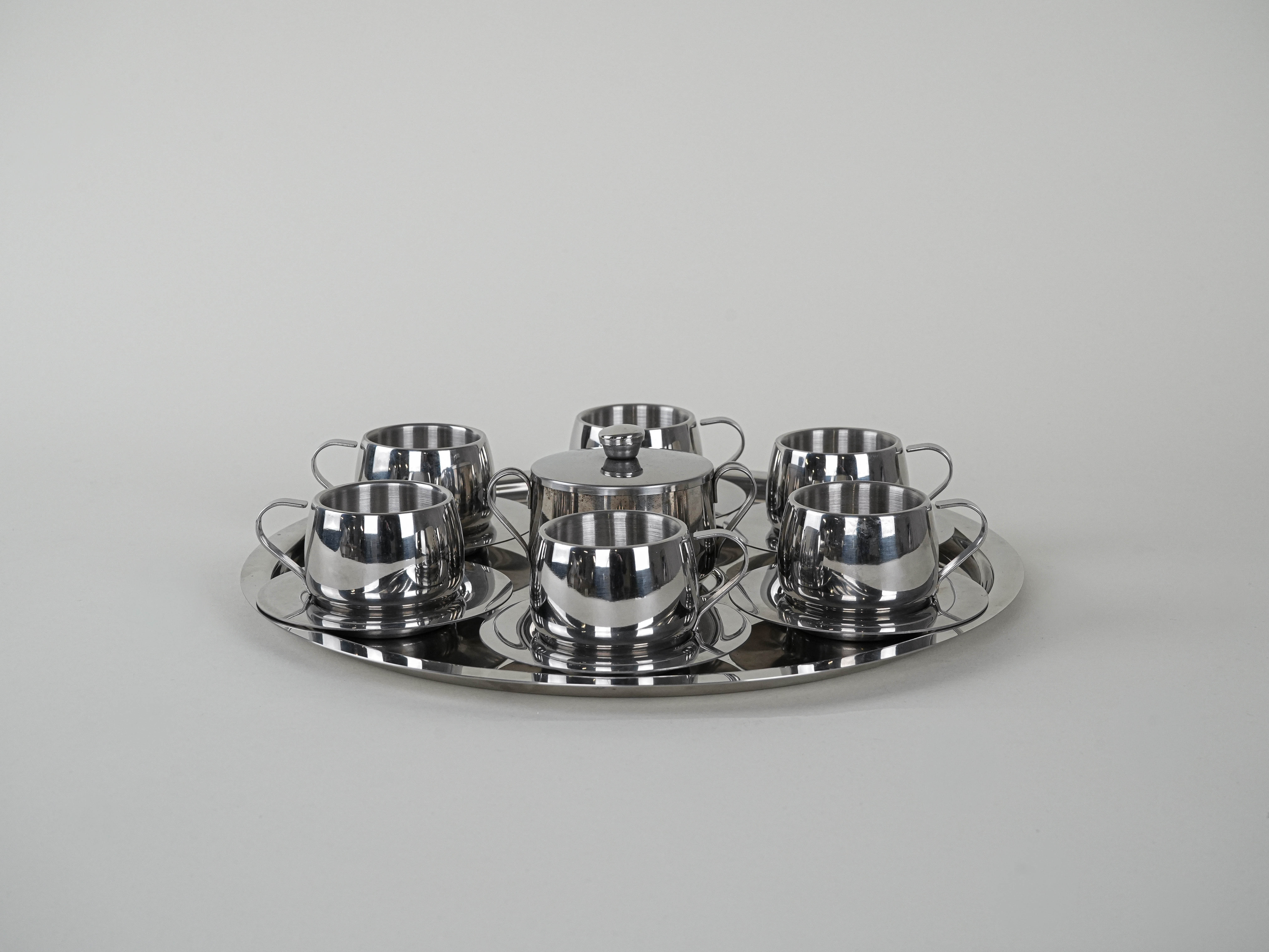 Kaffeeservice Edelstahl Silber 1980er Jahre