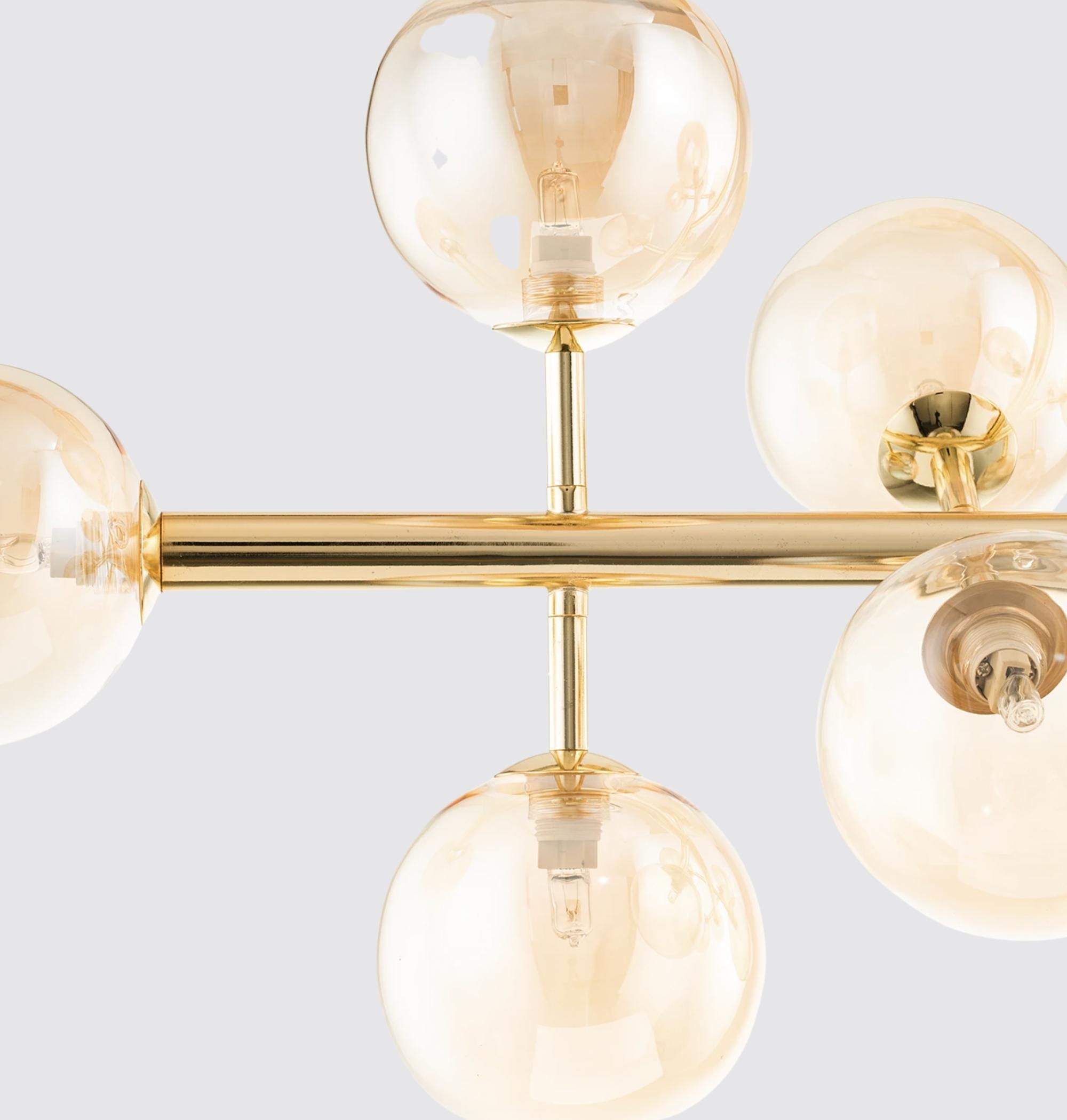 10-Flammige LED-Pendelleuchte Rauchglas Gold