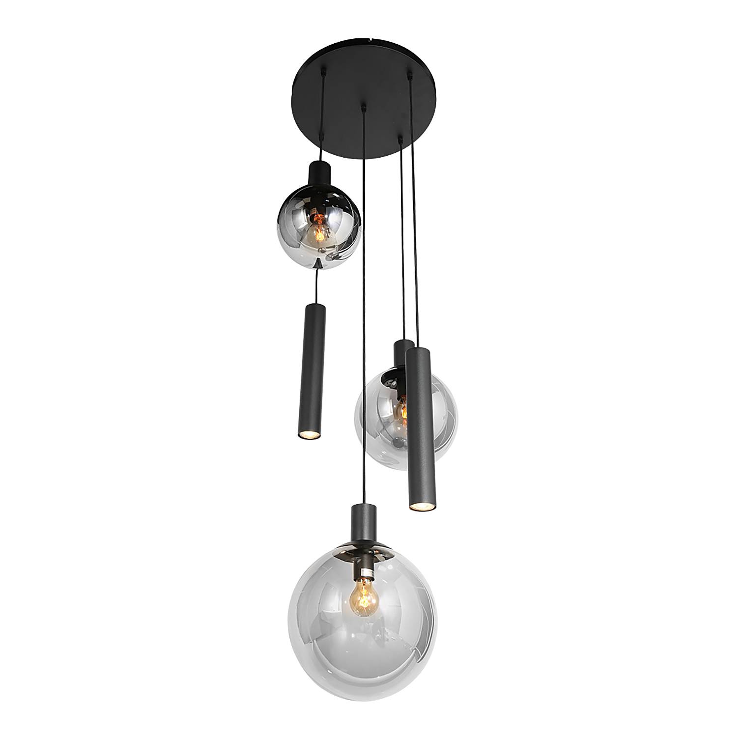 5-Flammig Pendelleuchte Bollique Aluminium Rauchglas