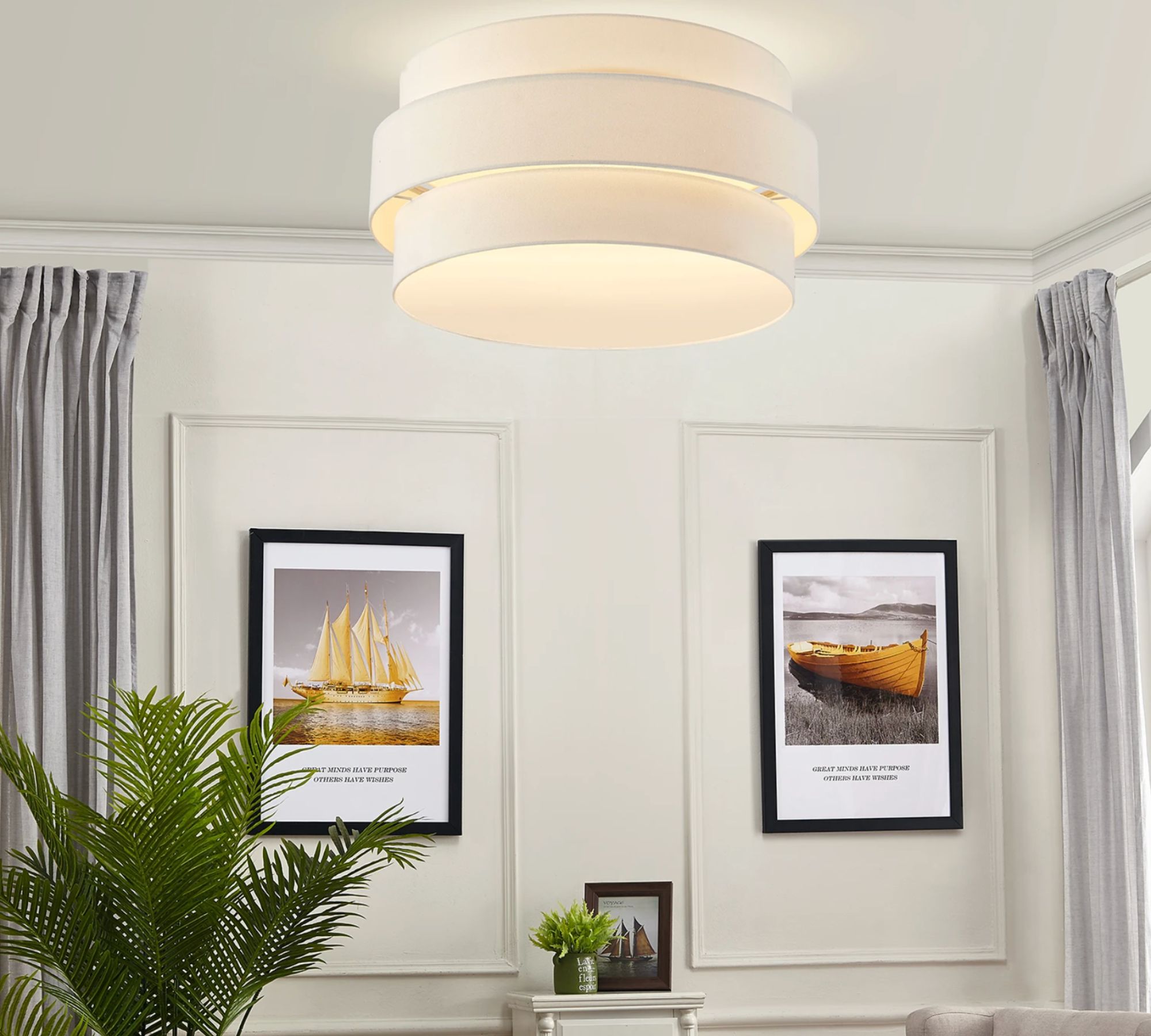 Deckenleuchte Ella Leinen / Eisen 1-flammig Beige